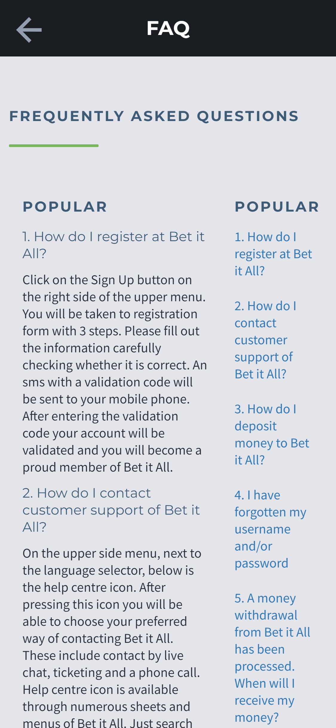 Bet It All Casino Mobile Support Review