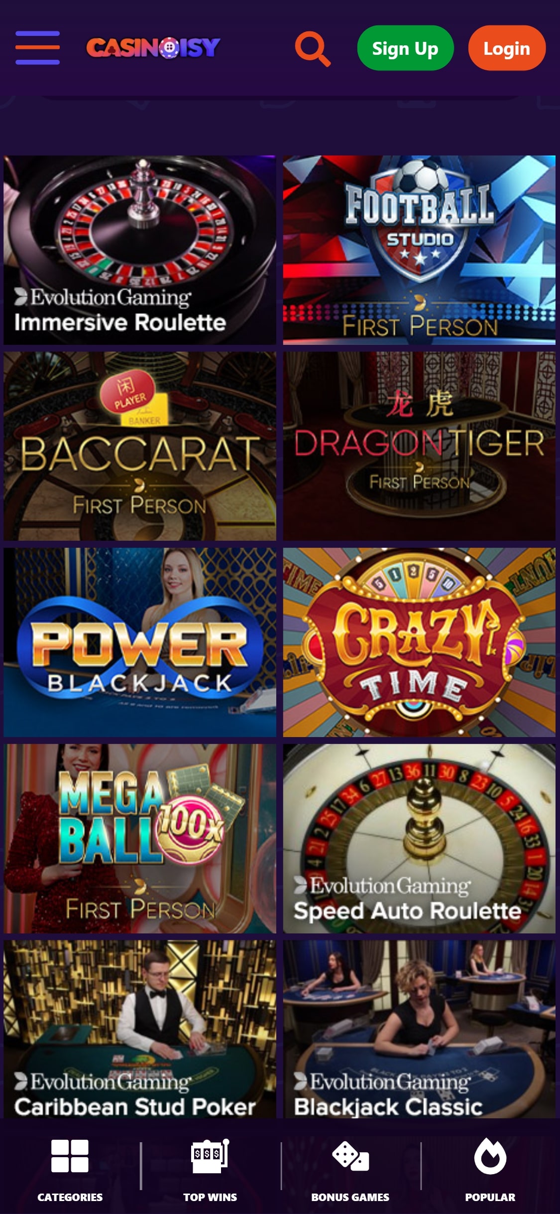 Casinoisy casino Mobile Live Dealer Games Review