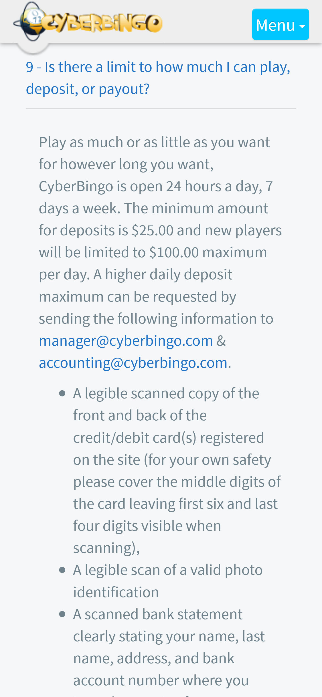 CyberBingo Casino Mobile Payment Methods Review