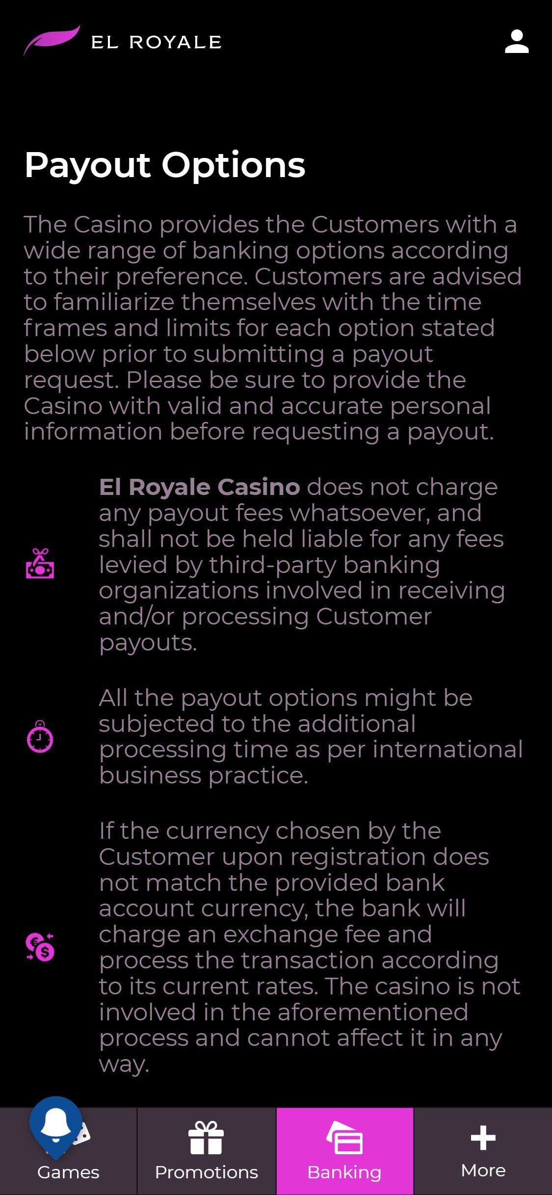 El Royale Casino Mobile Payment Methods Review