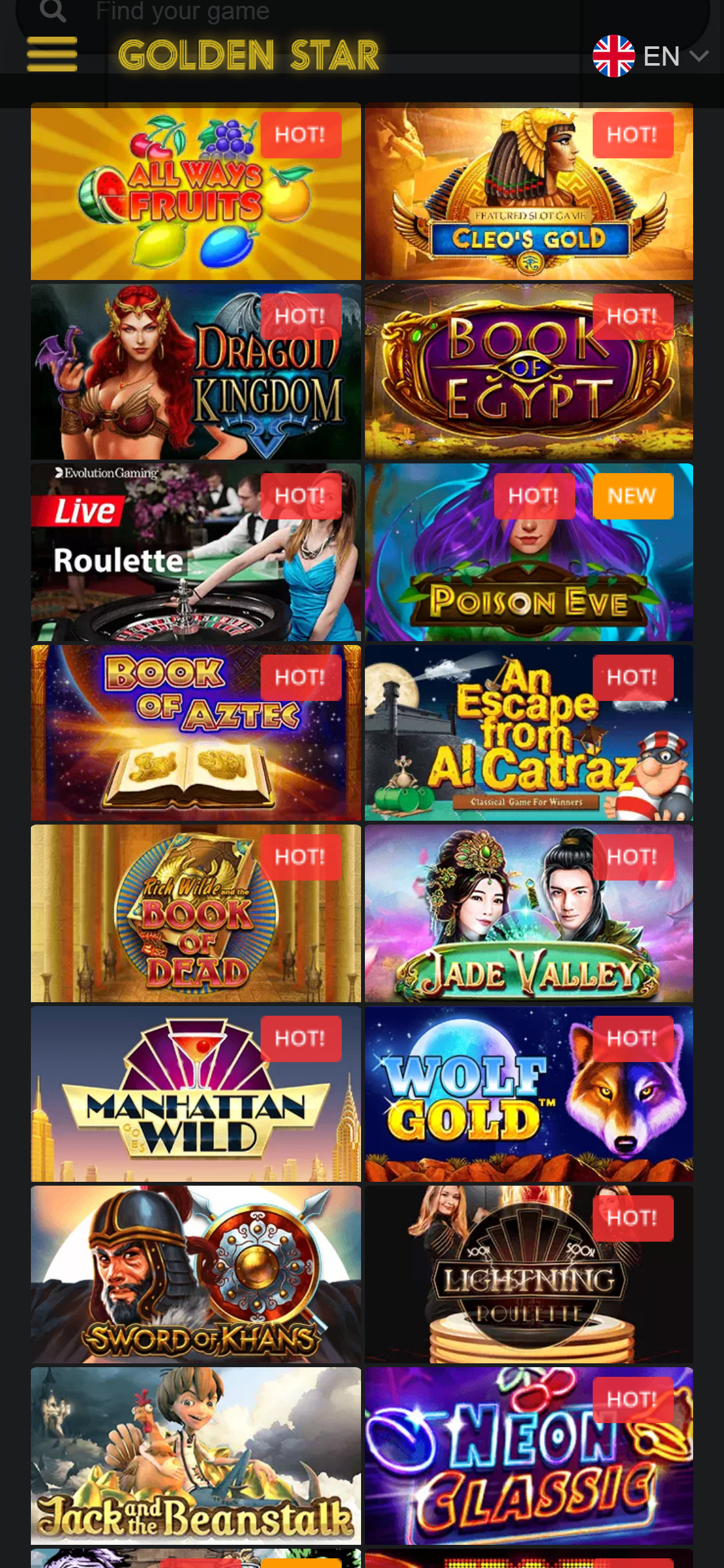 Golden Star Casino Mobile Games Review