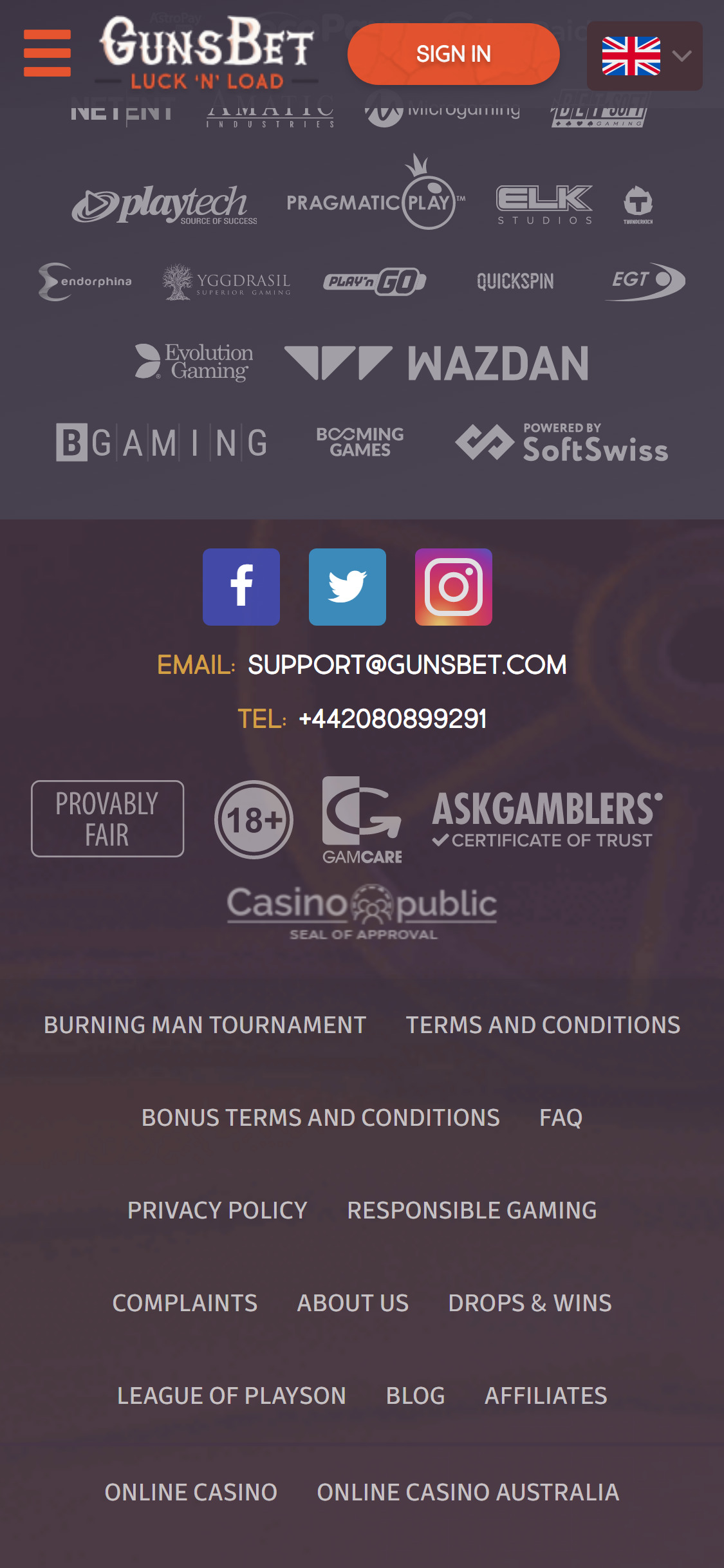 Guns Bet Casino Mobile Support Review