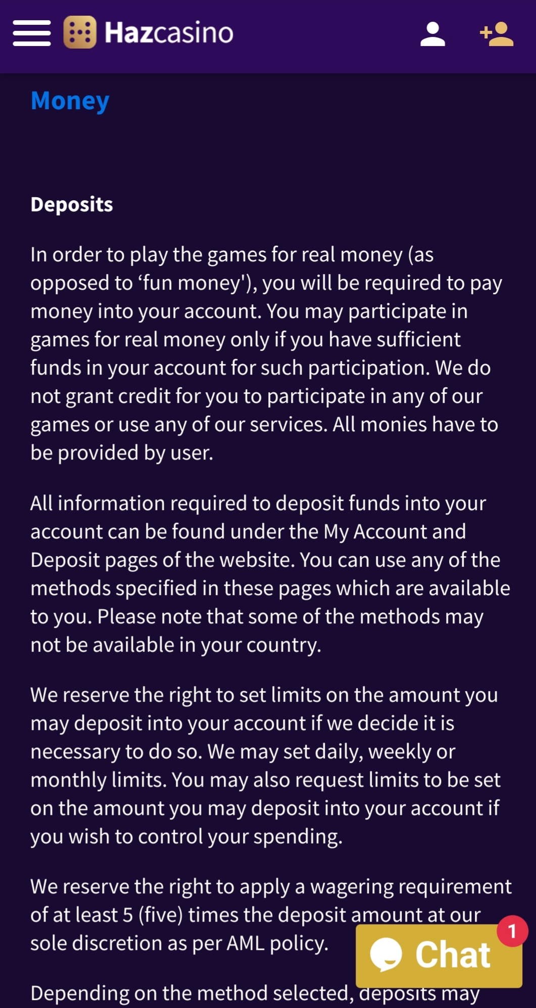Haz Casino Mobile Payment Methods Review