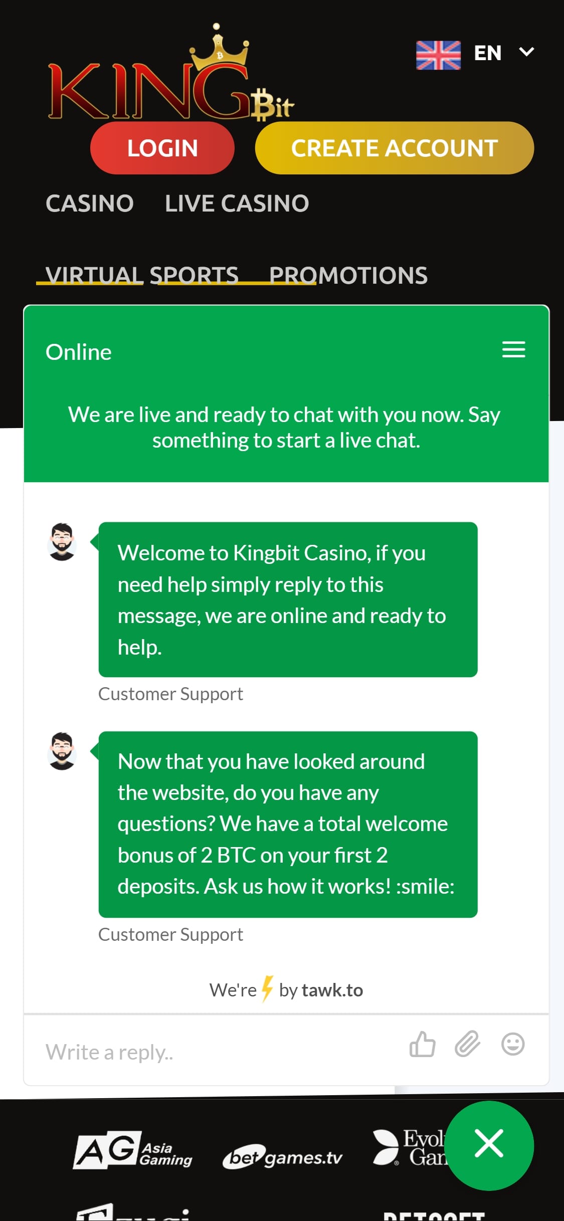 KingBit Casino Mobile Support Review
