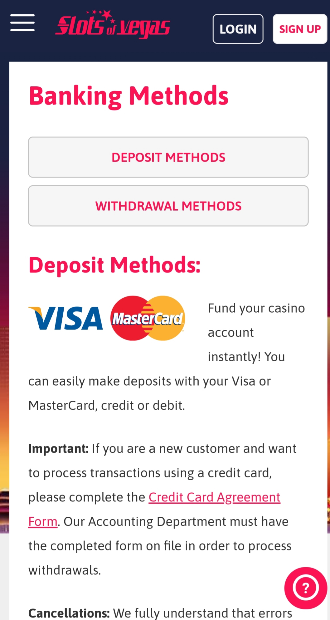 Slots of Vegas Casino Mobile Payment Methods Review