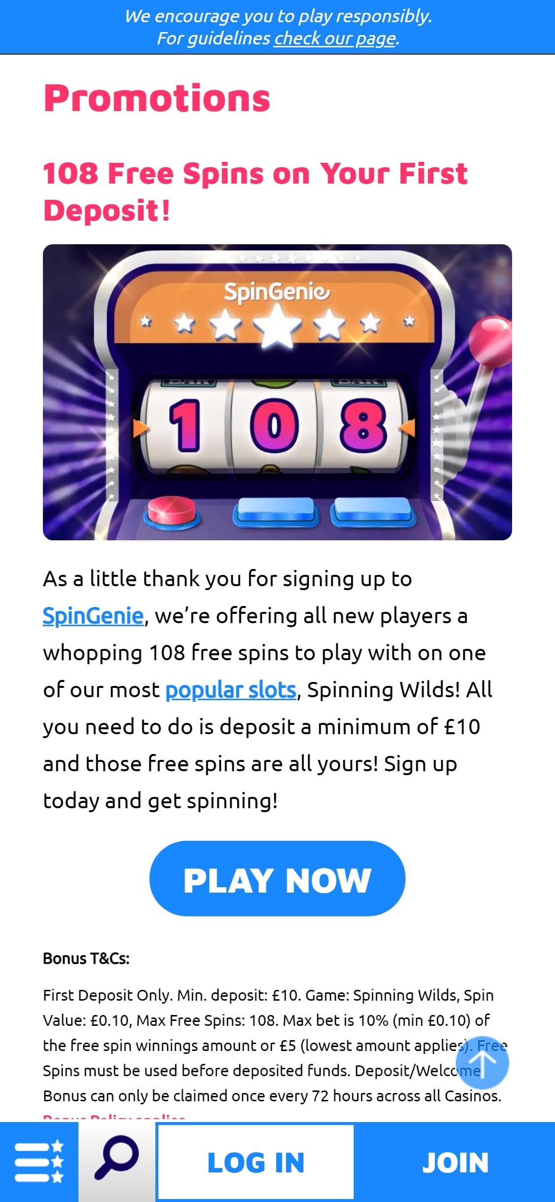 Spin Genie Casino Mobile No Deposit Bonus Review