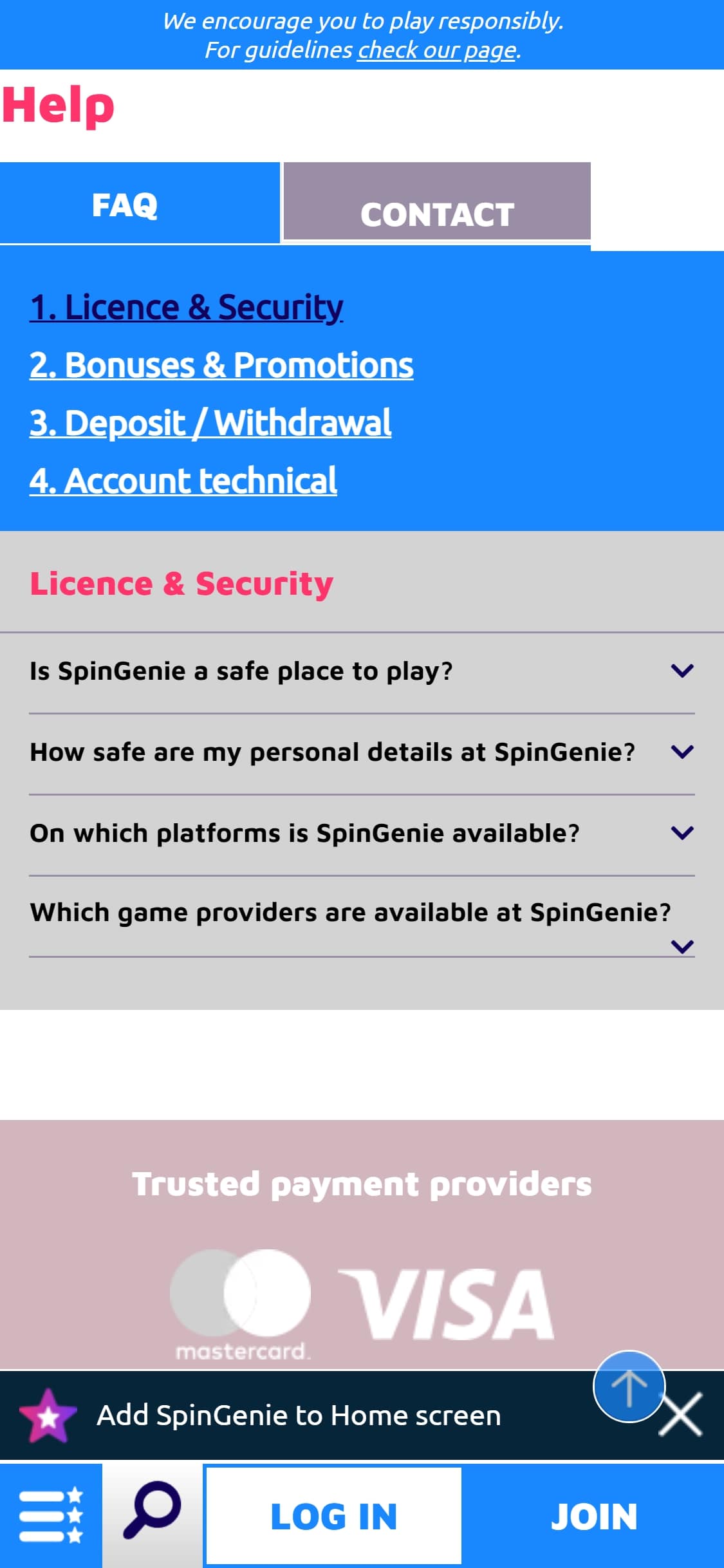 Spin Genie Casino Mobile Support Review