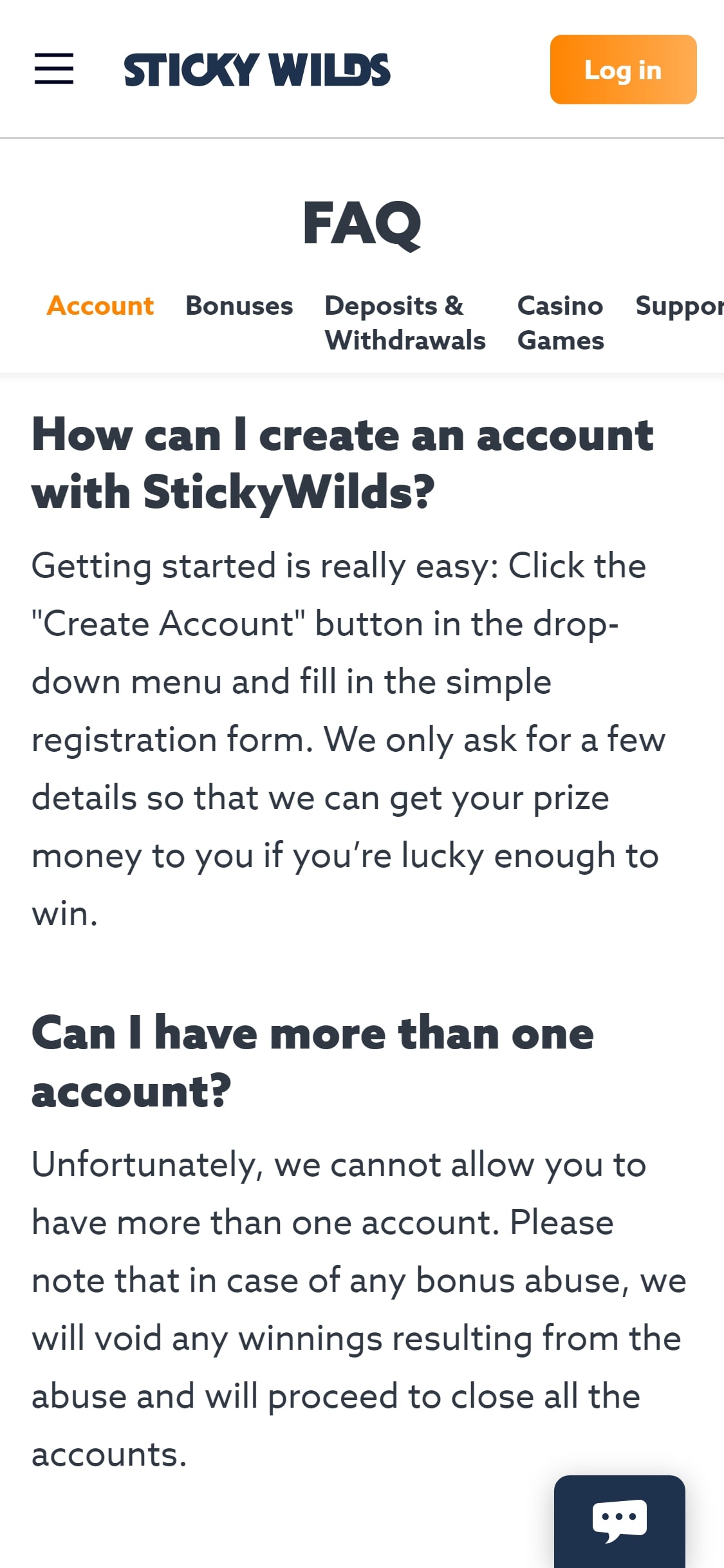 Sticky Wilds Casino Mobile Support Review