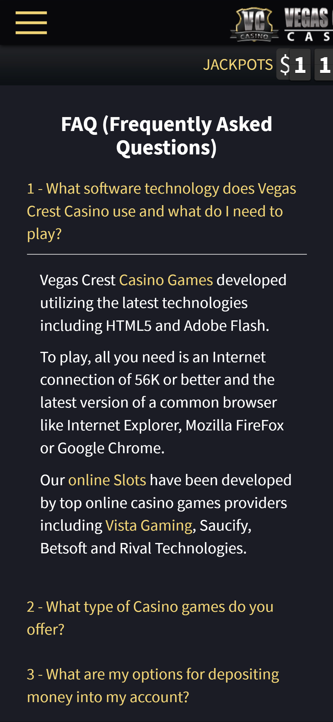 Vegas Crest Casino Mobile Support Review