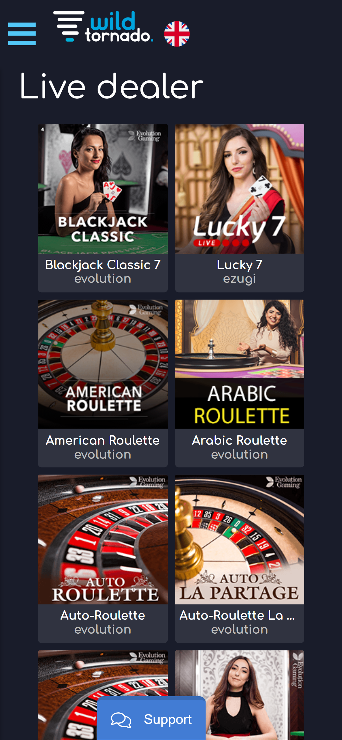 WildTornado Casino Mobile Live Dealer Games Review