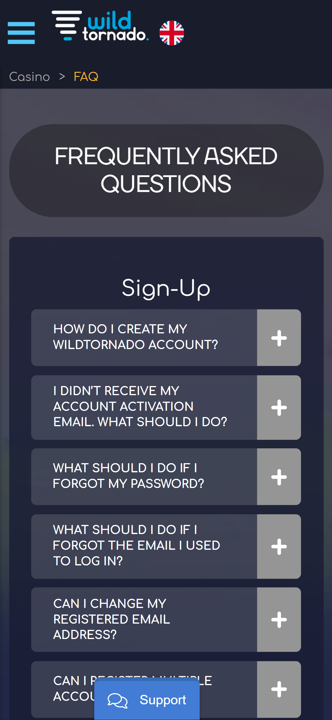 WildTornado Casino Mobile Support Review