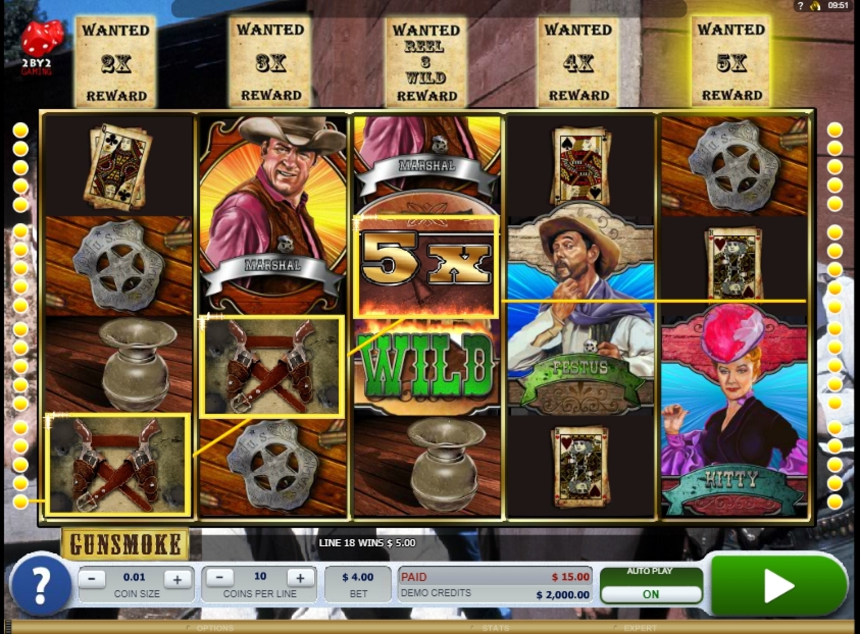 Win Money in Gunsmoke Free Slot Game by 2 By 2 Gaming