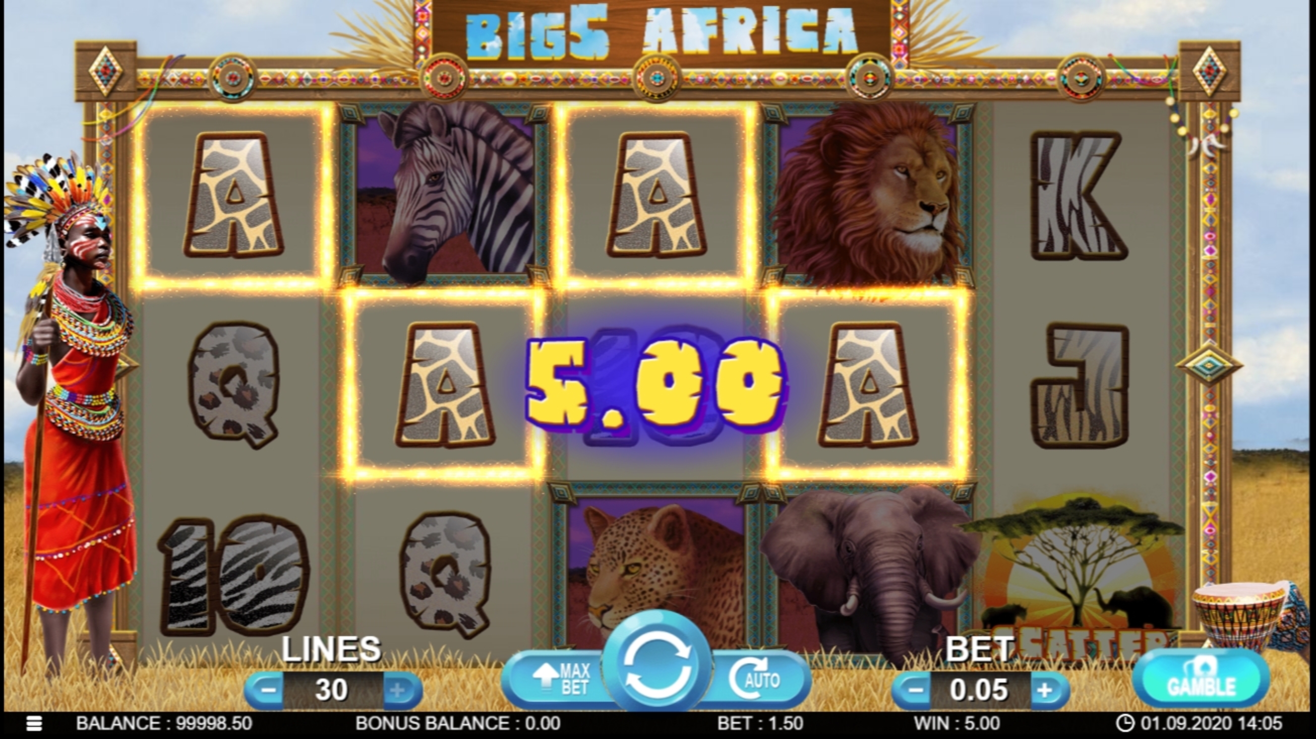 Win Money in Big 5 Africa Free Slot Game by 7mojos