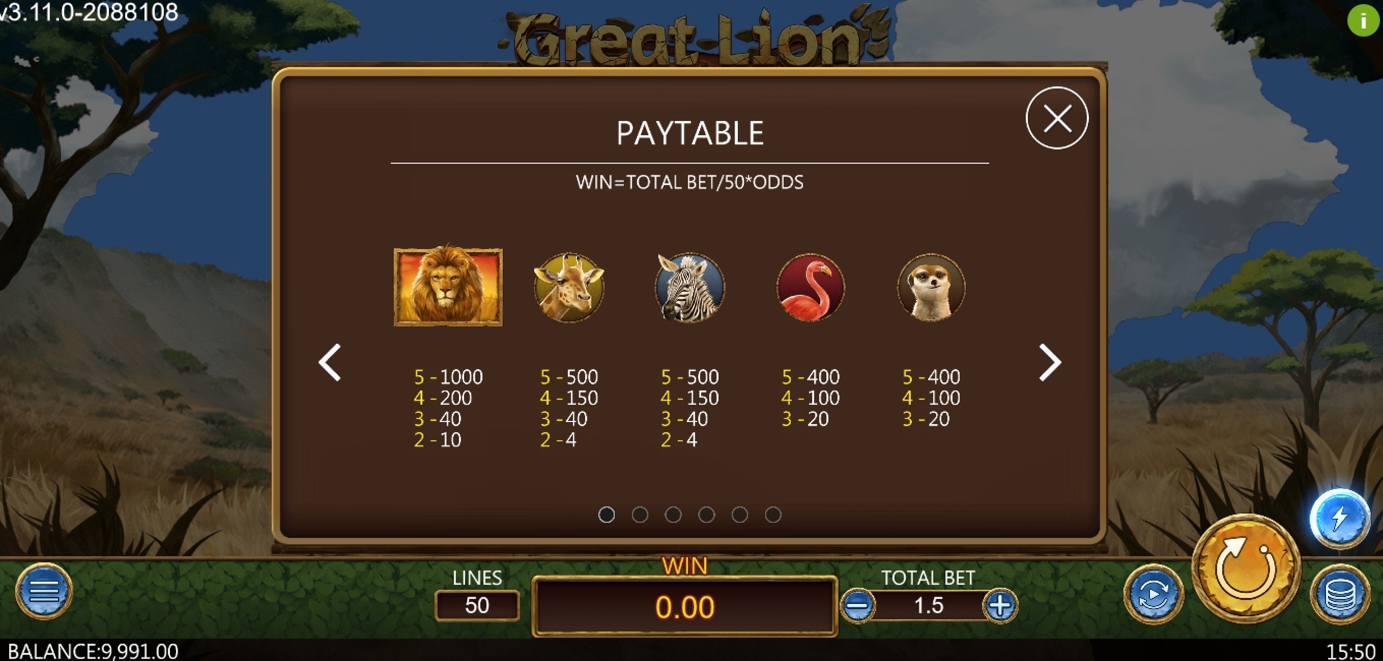 Info of Great Lion Slot Game by Dragoon Soft