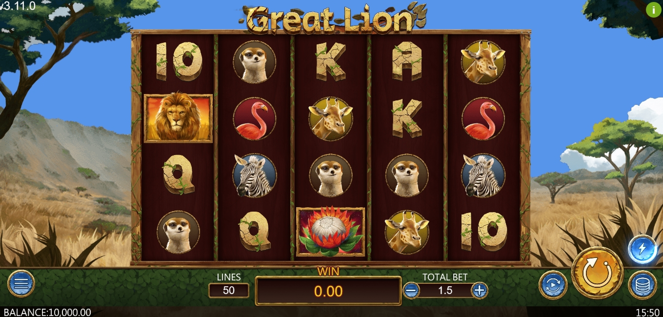 Reels in Great Lion Slot Game by Dragoon Soft