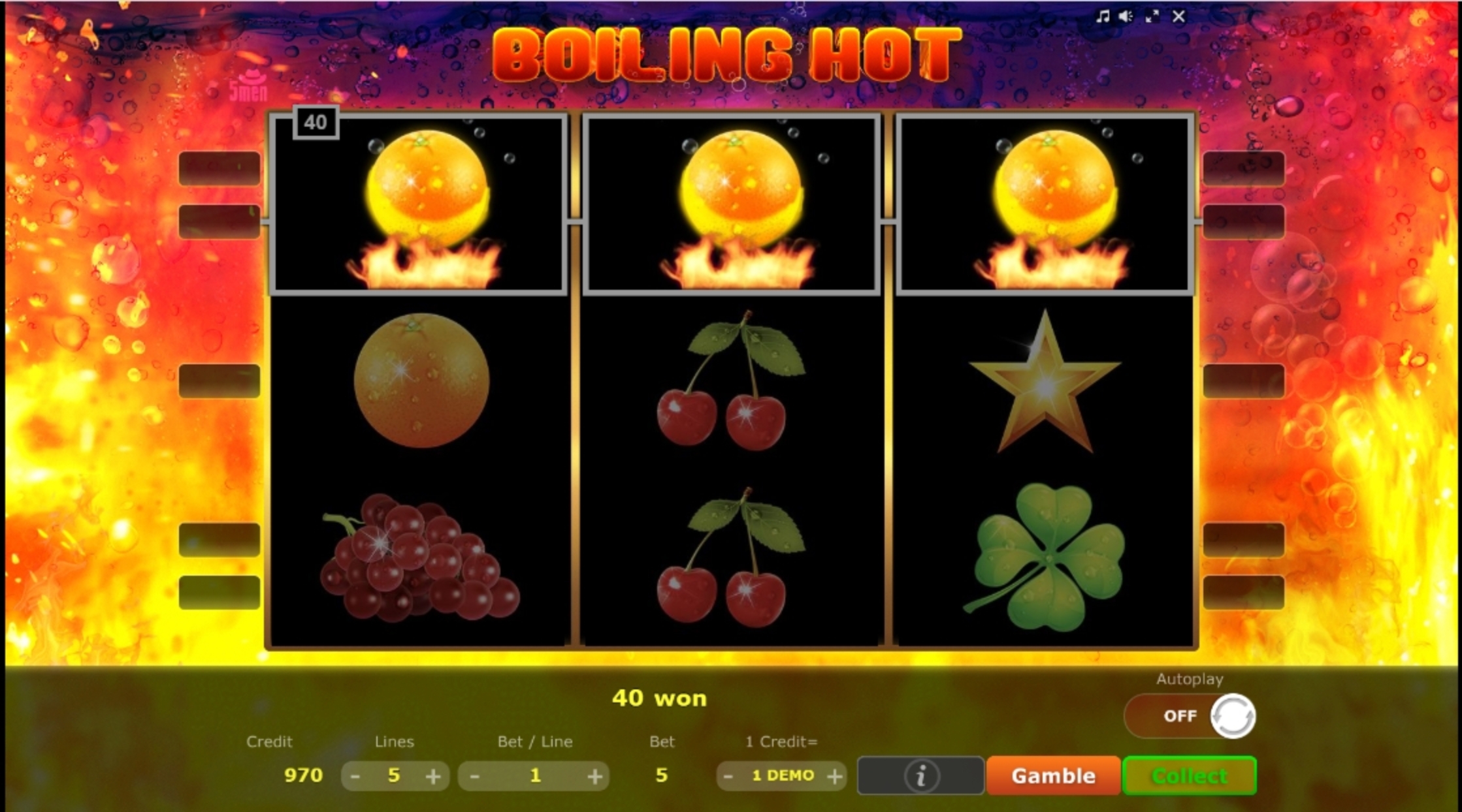 Win Money in Boiling Hot Free Slot Game by Five Men Games