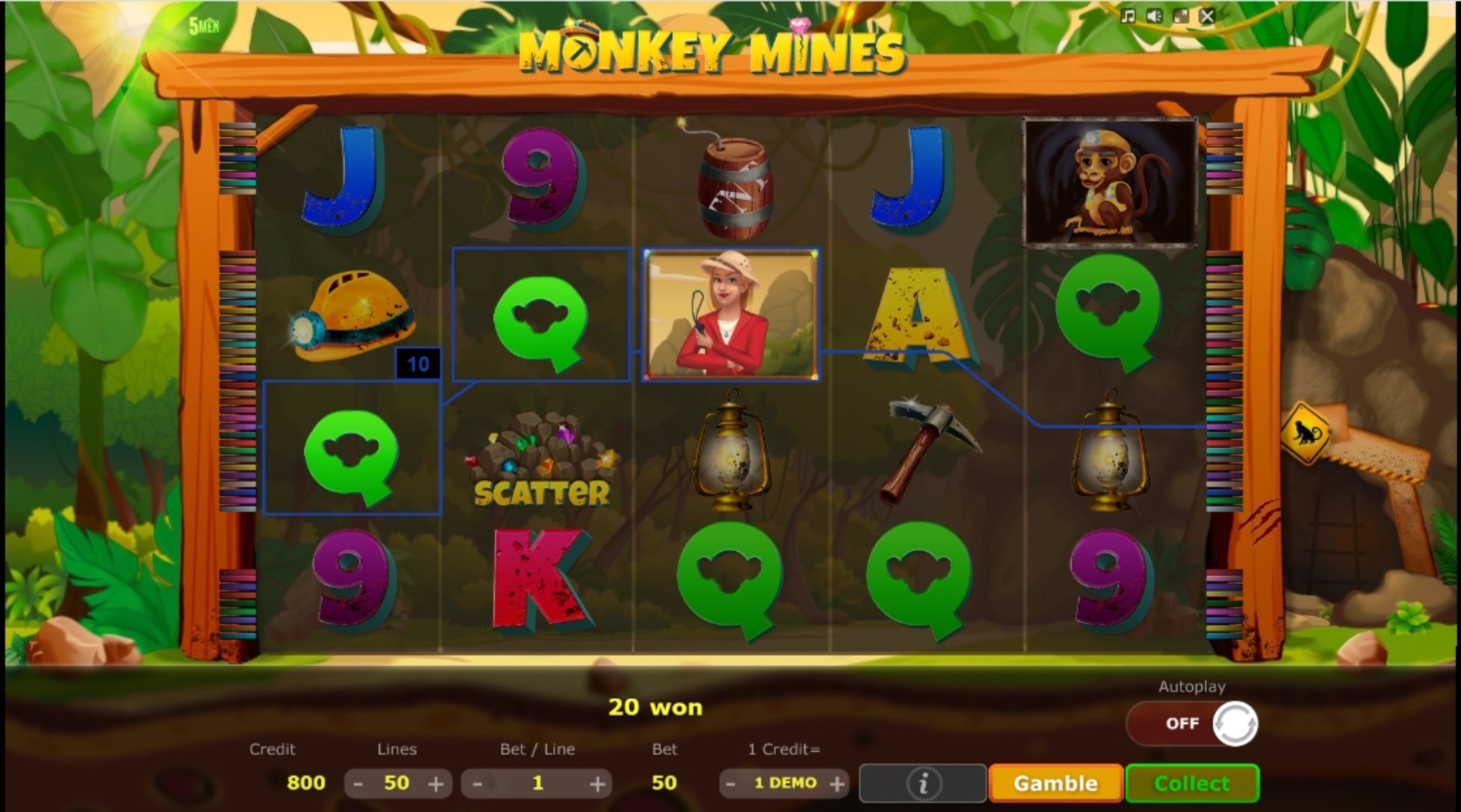 Win Money in Monkey Mines Free Slot Game by Five Men Games