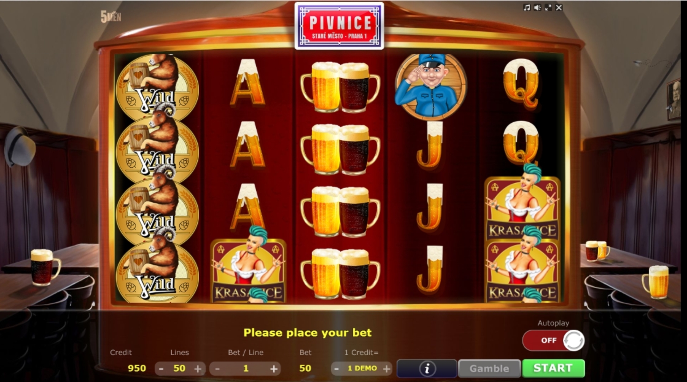 Reels in Pivnice Slot Game by Five Men Games