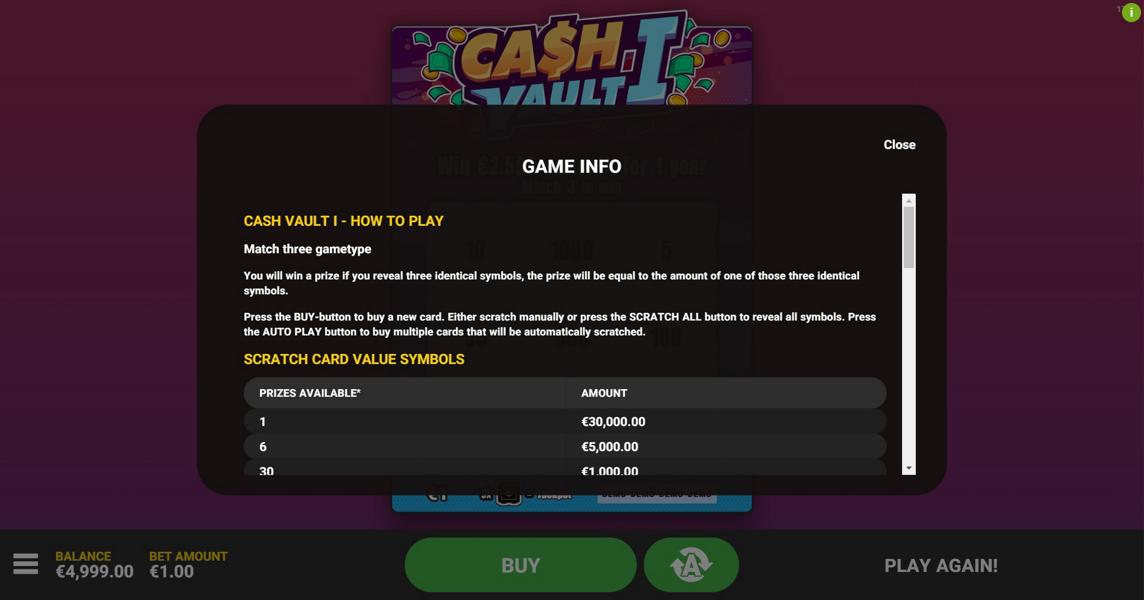 Info of Cash Vault I Slot Game by Hacksaw Gaming