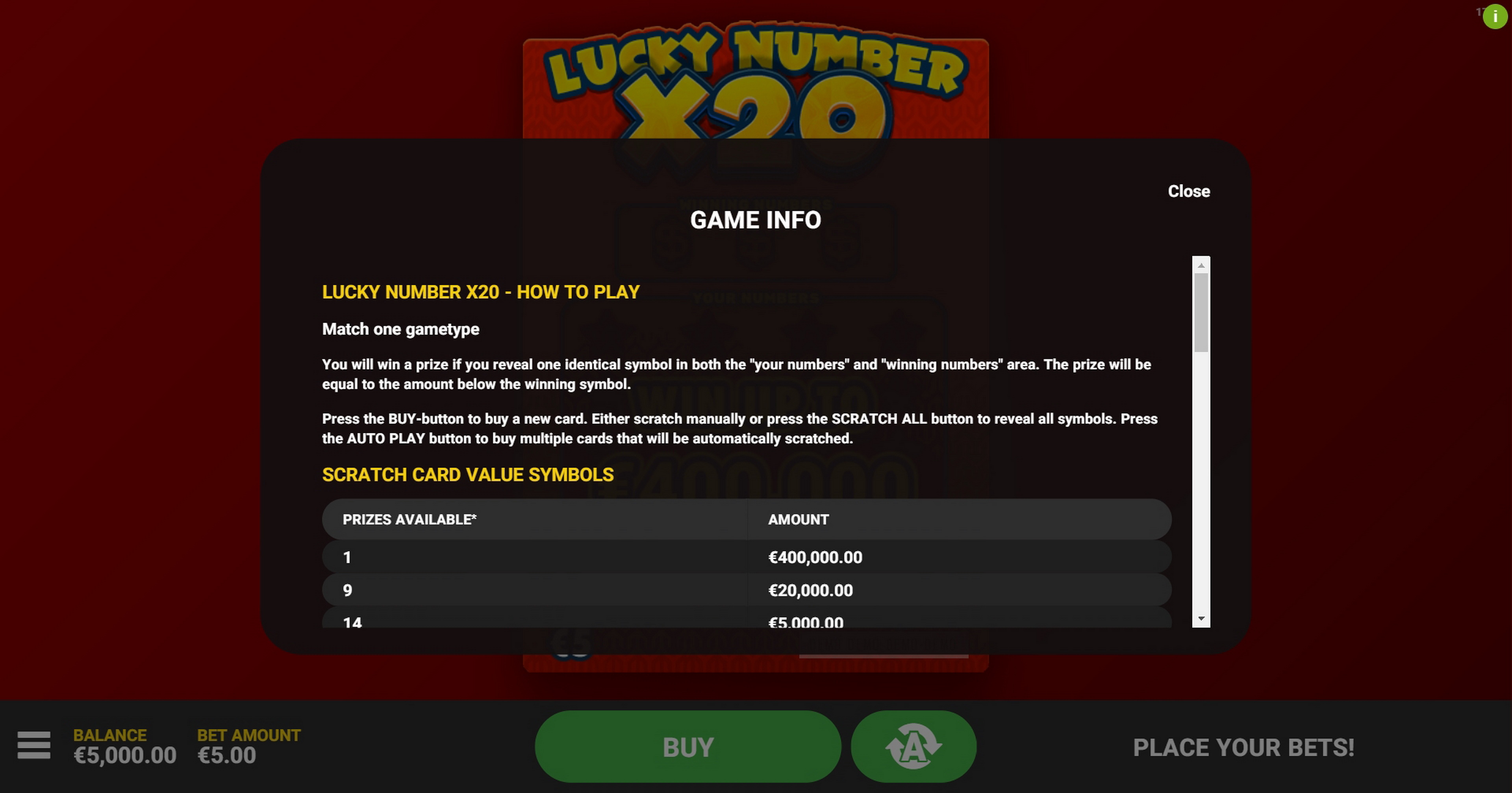Info of Lucky Number x20 Slot Game by Hacksaw Gaming