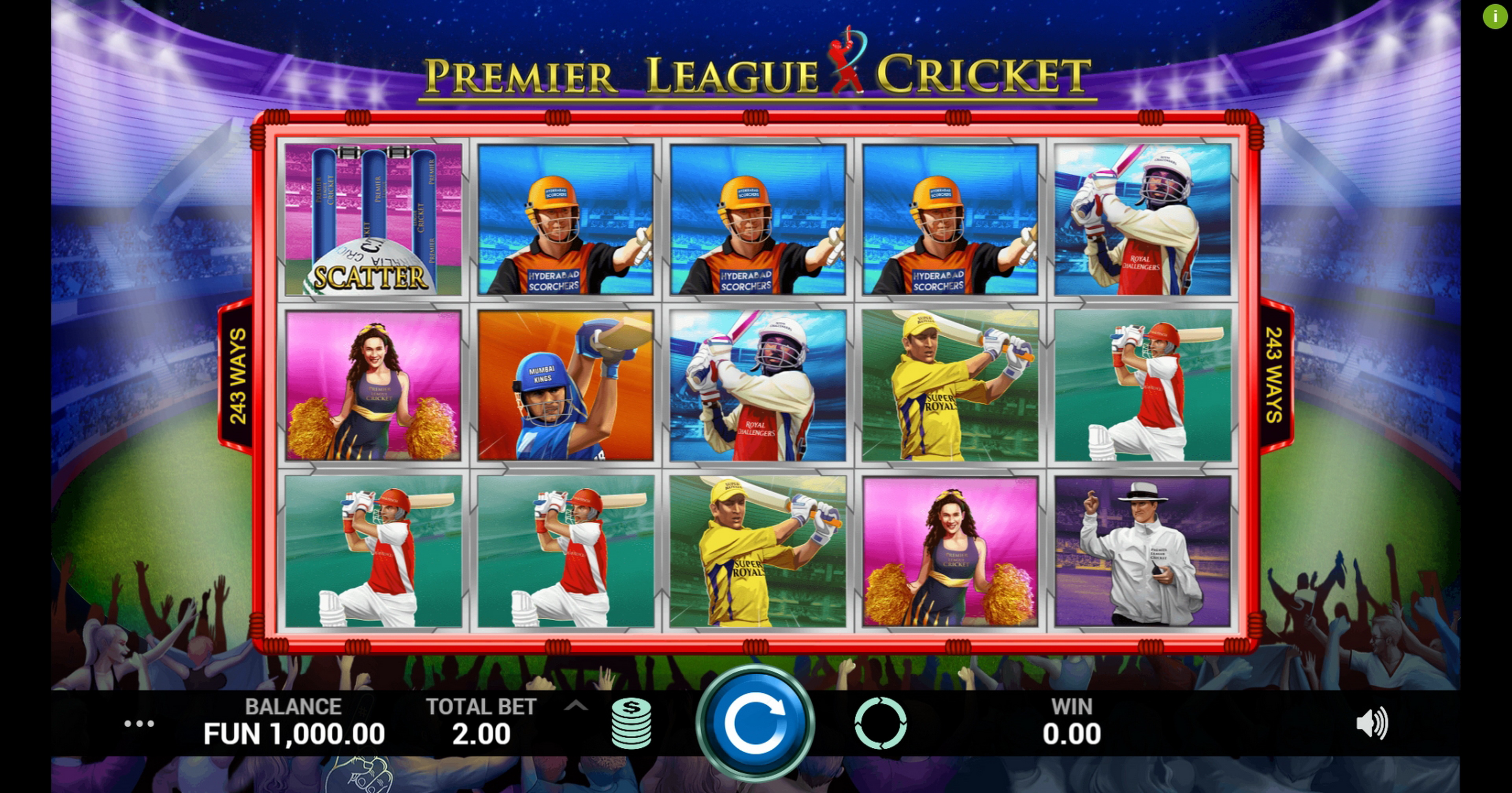 Reels in Premier League Cricket Slot Game by Indi Slots