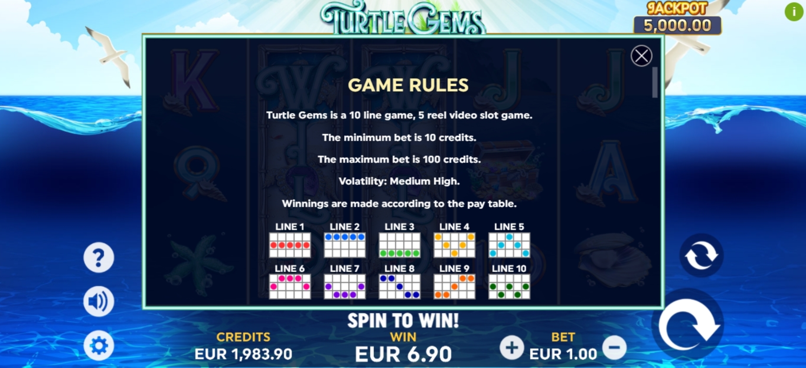 Info of Turtle Gems Slot Game by Playlogics