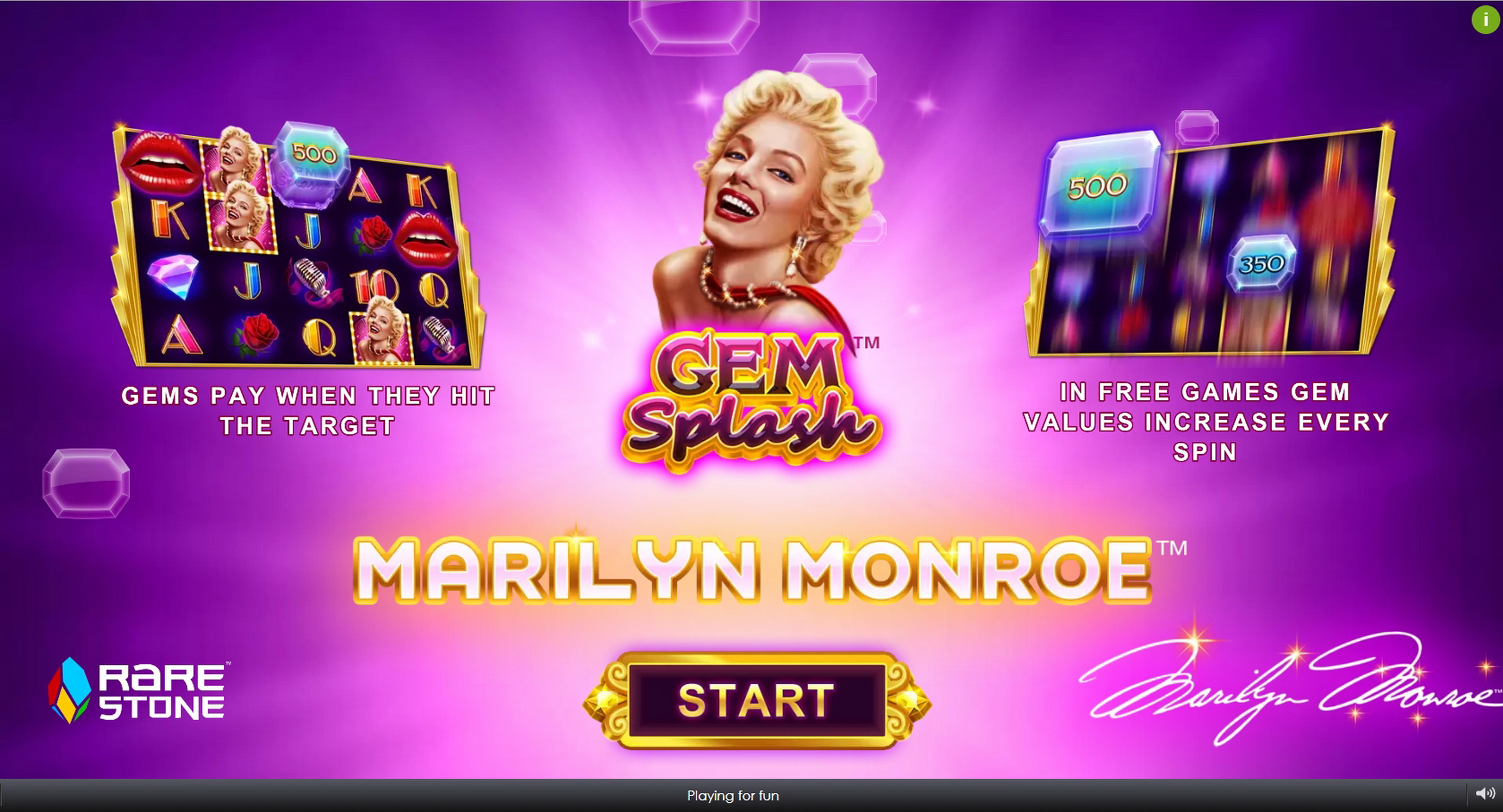 Play Gem Splash Marilyn Monroe Free Casino Slot Game by Rarestone Gaming
