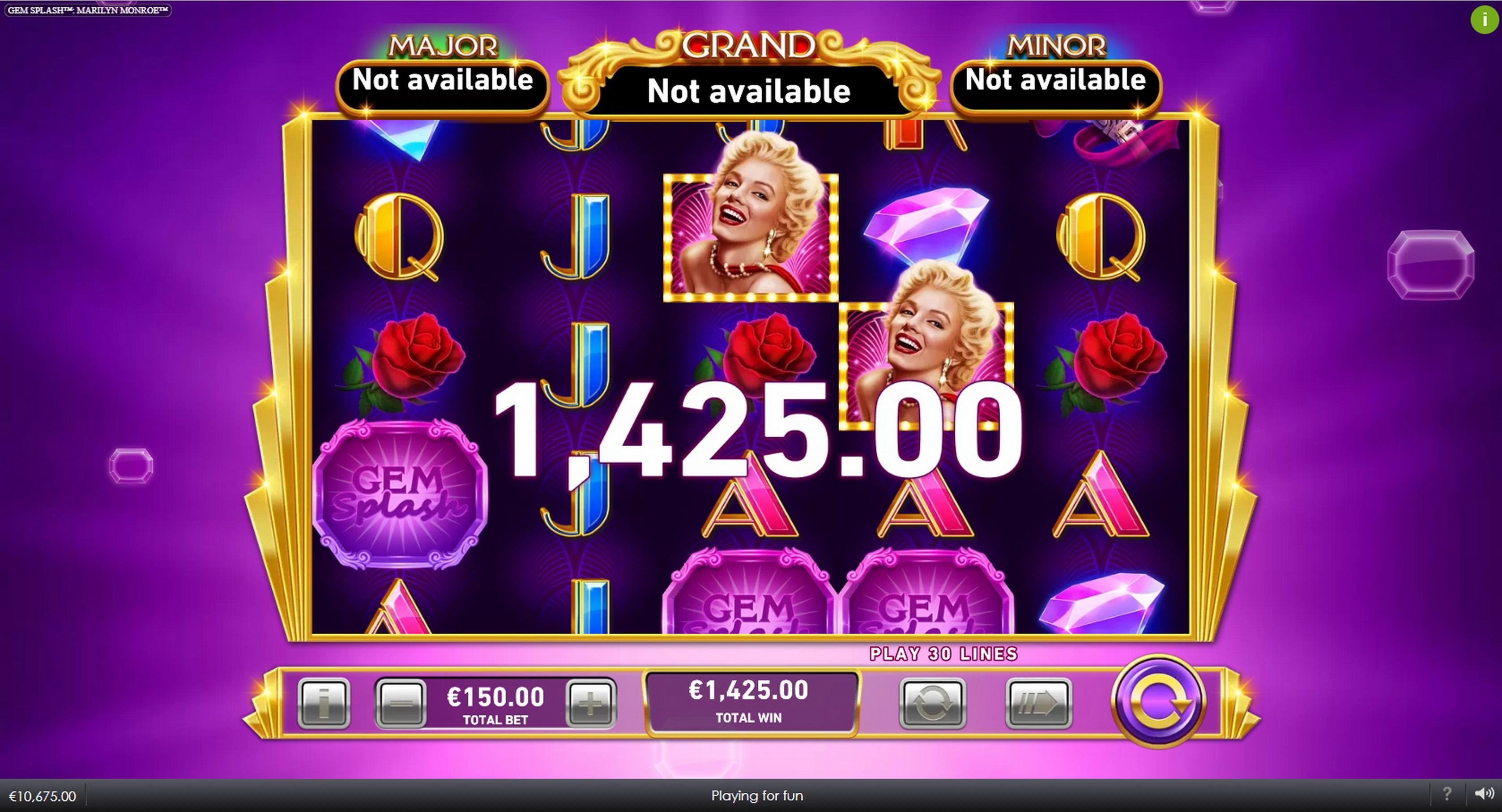 Win Money in Gem Splash Marilyn Monroe Free Slot Game by Rarestone Gaming