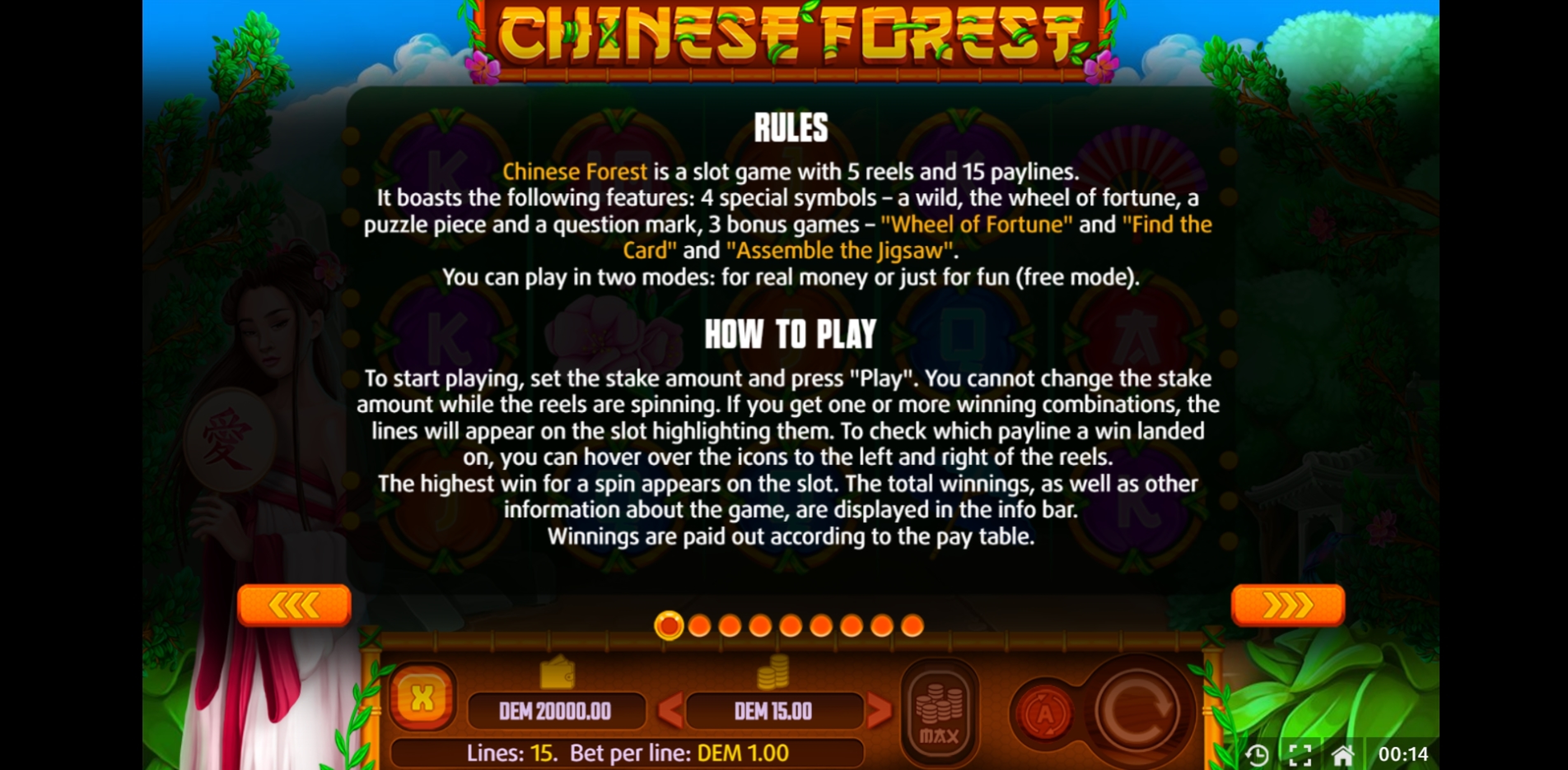 Info of Chinese Forest Slot Game by X Line