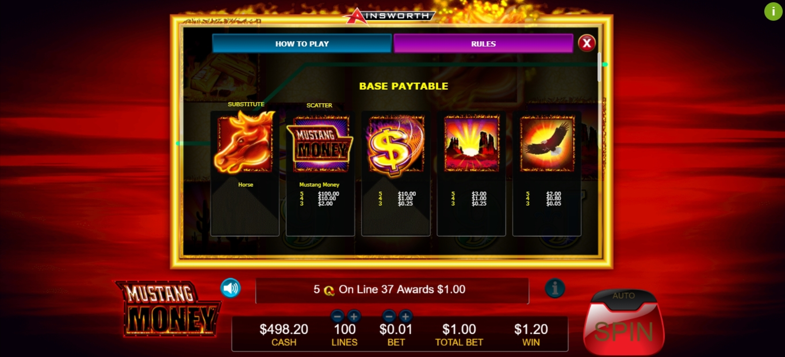 Info of Mustang Money Slot Game by Ainsworth Gaming Technology
