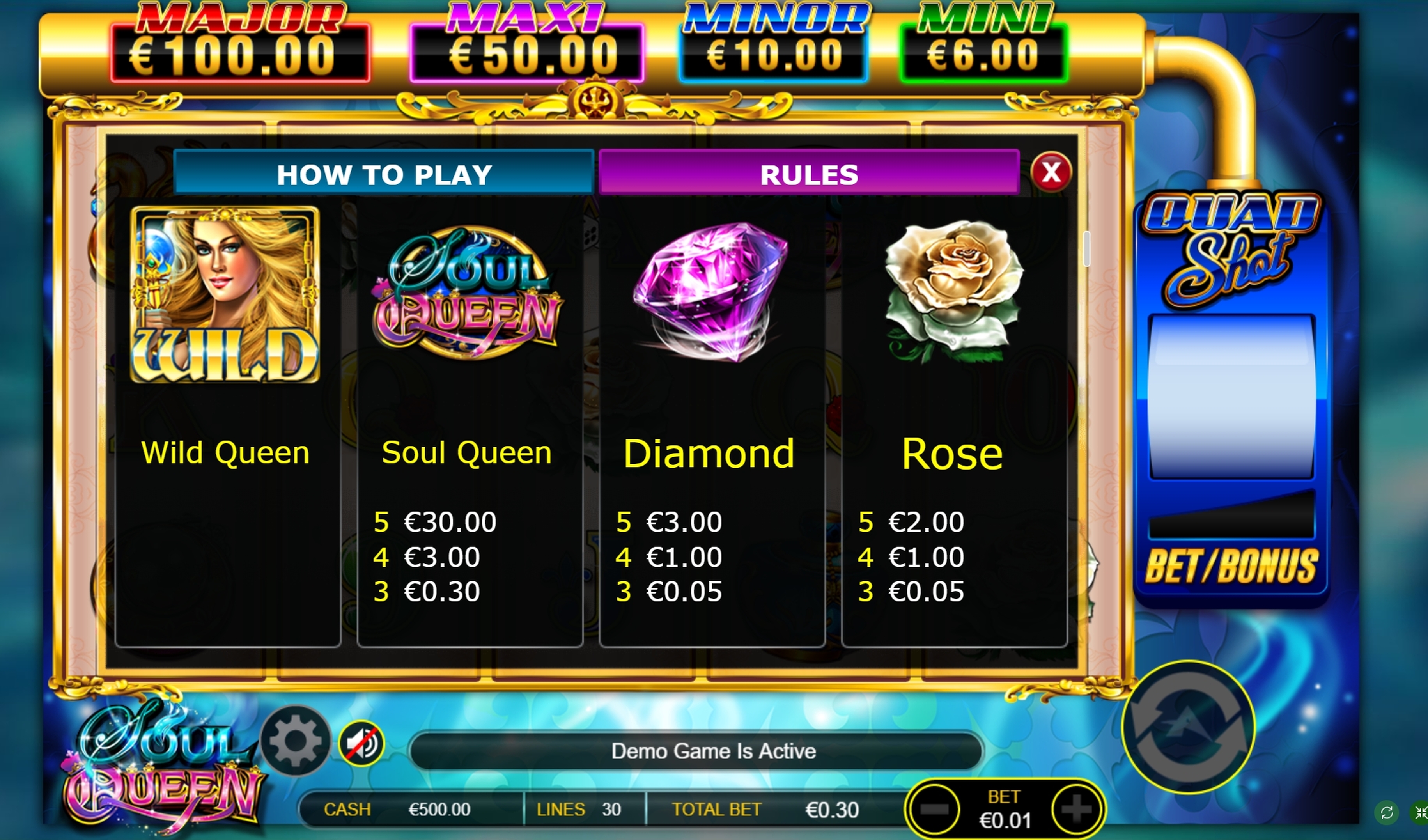 Info of Soul Queen Quad Shot Slot Game by Ainsworth Gaming Technology