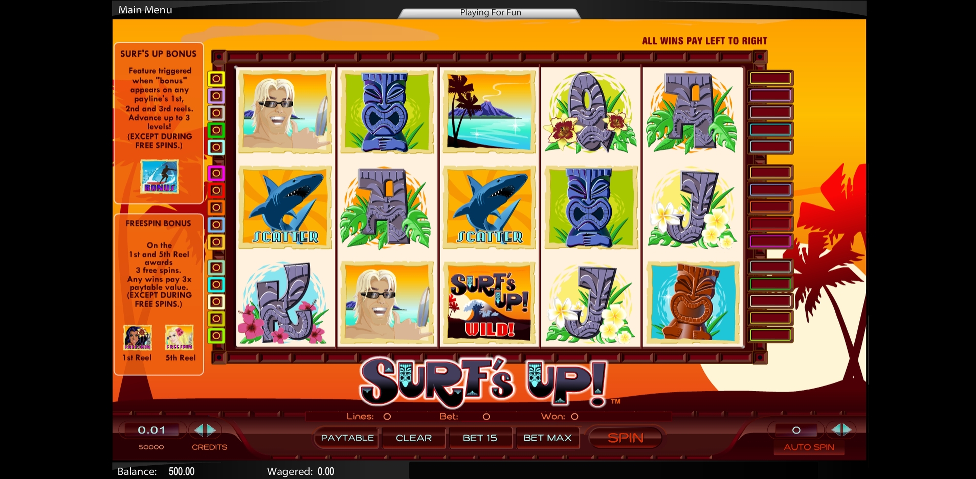 Reels in Surfs Up Slot Game by Amaya