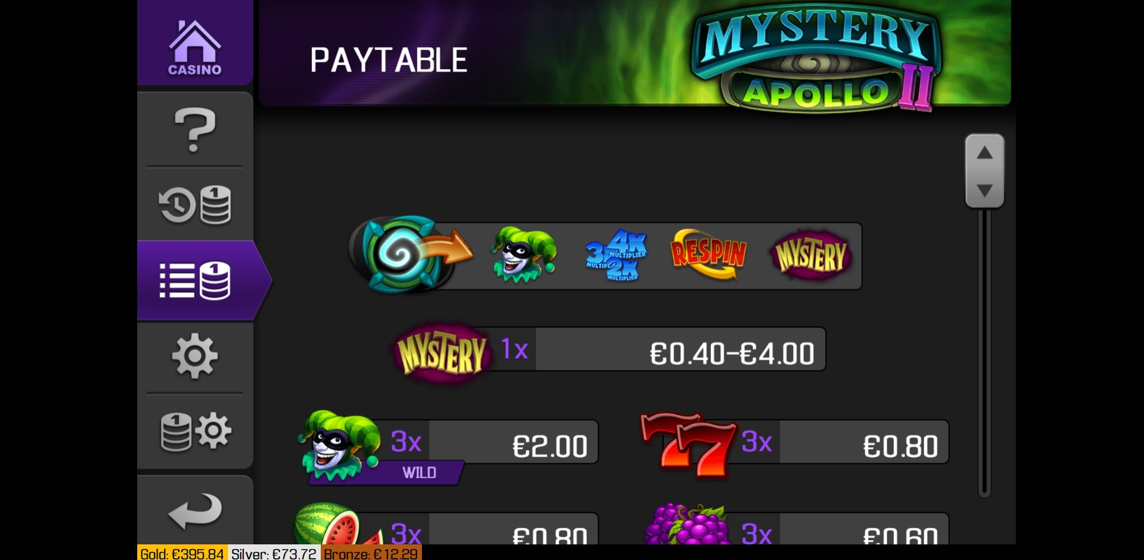 Info of Mystery Joker Slot Game by Apollo Games