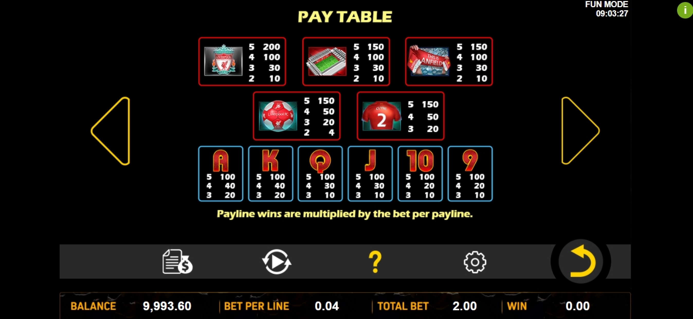 Info of Liverpool Football Club Slots Slot Game by Aspect Gaming