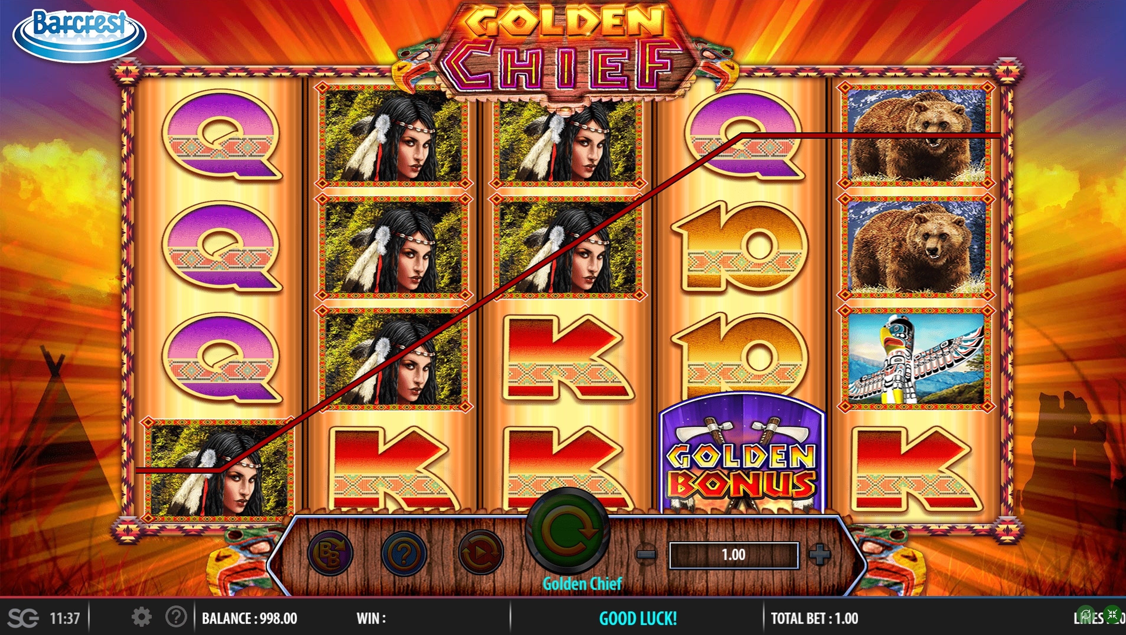 Win Money in Golden Chief Free Slot Game by Barcrest Games
