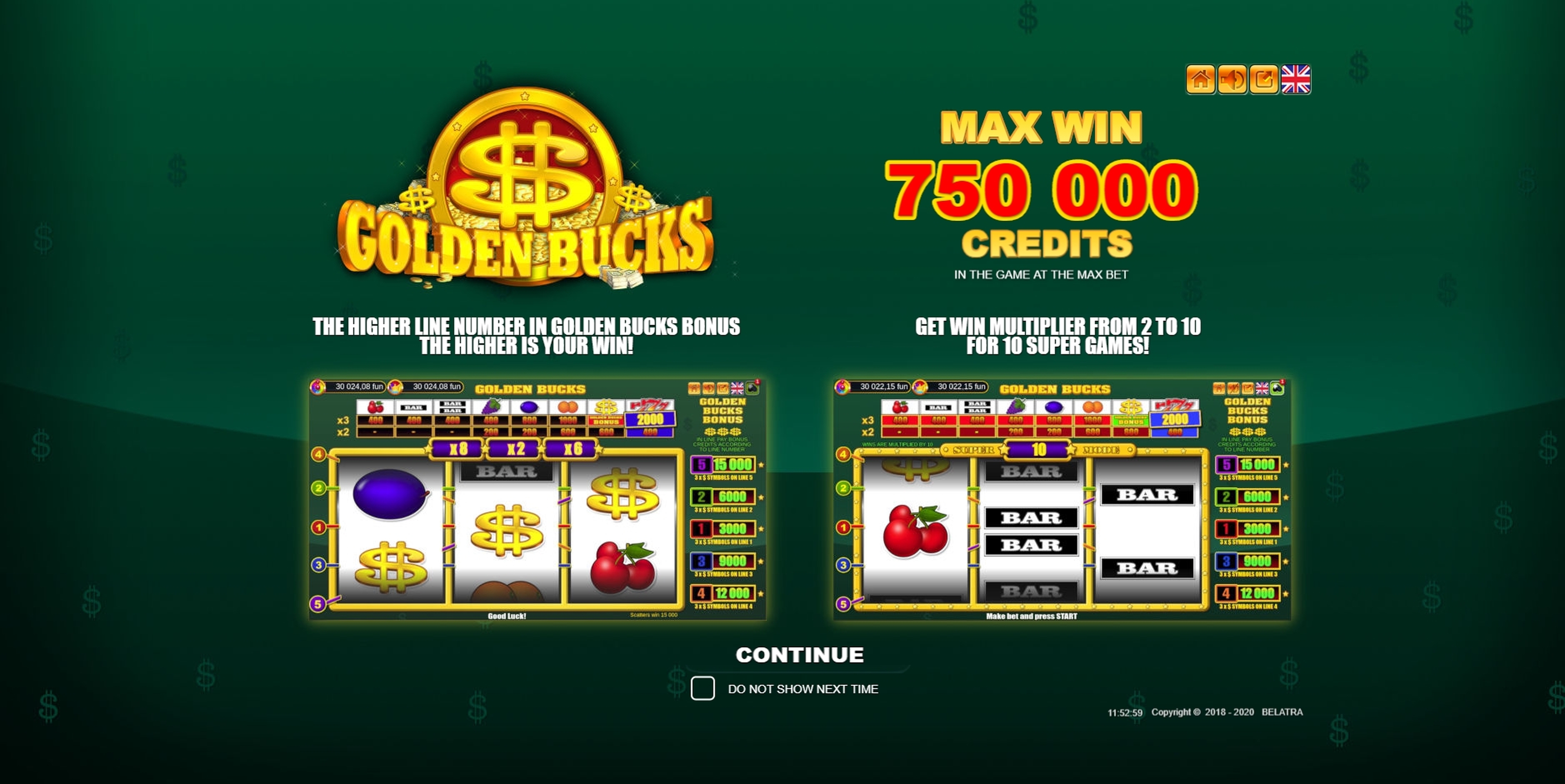 Play Golden Bucks Free Casino Slot Game by Belatra Games