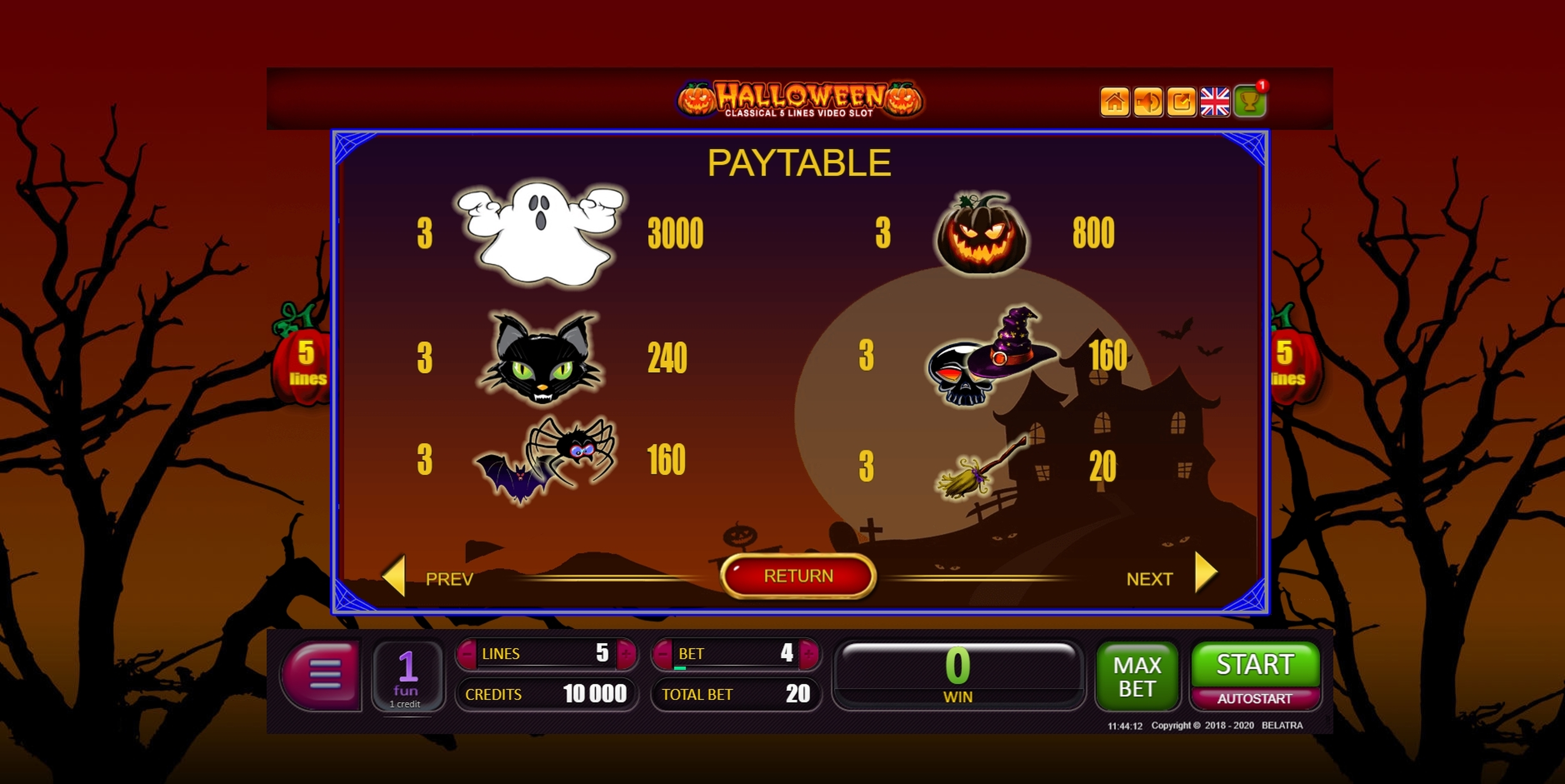 Info of Halloween Slot Game by Belatra Games