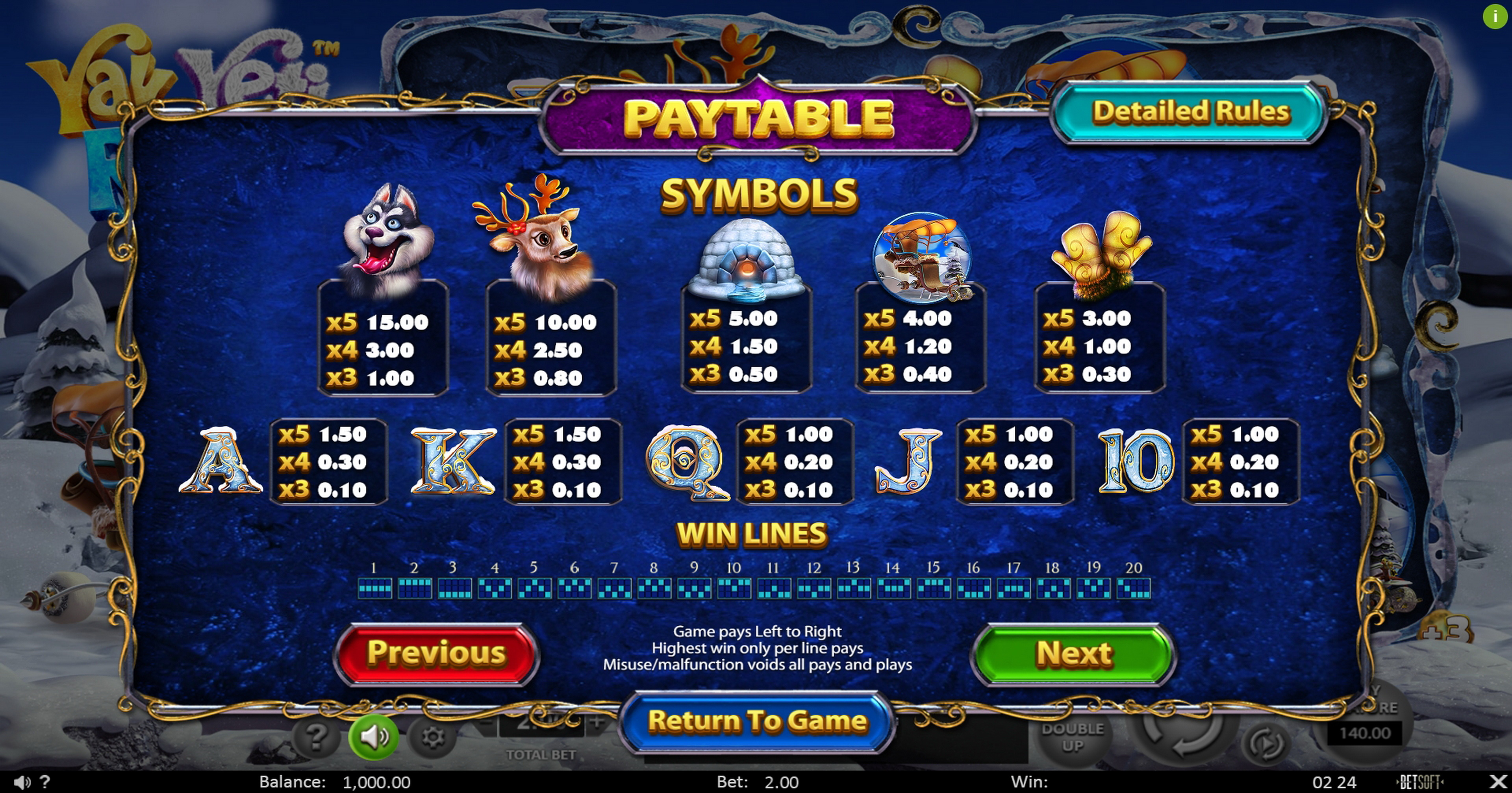 Info of Yak Yeti and Roll Slot Game by Betsoft