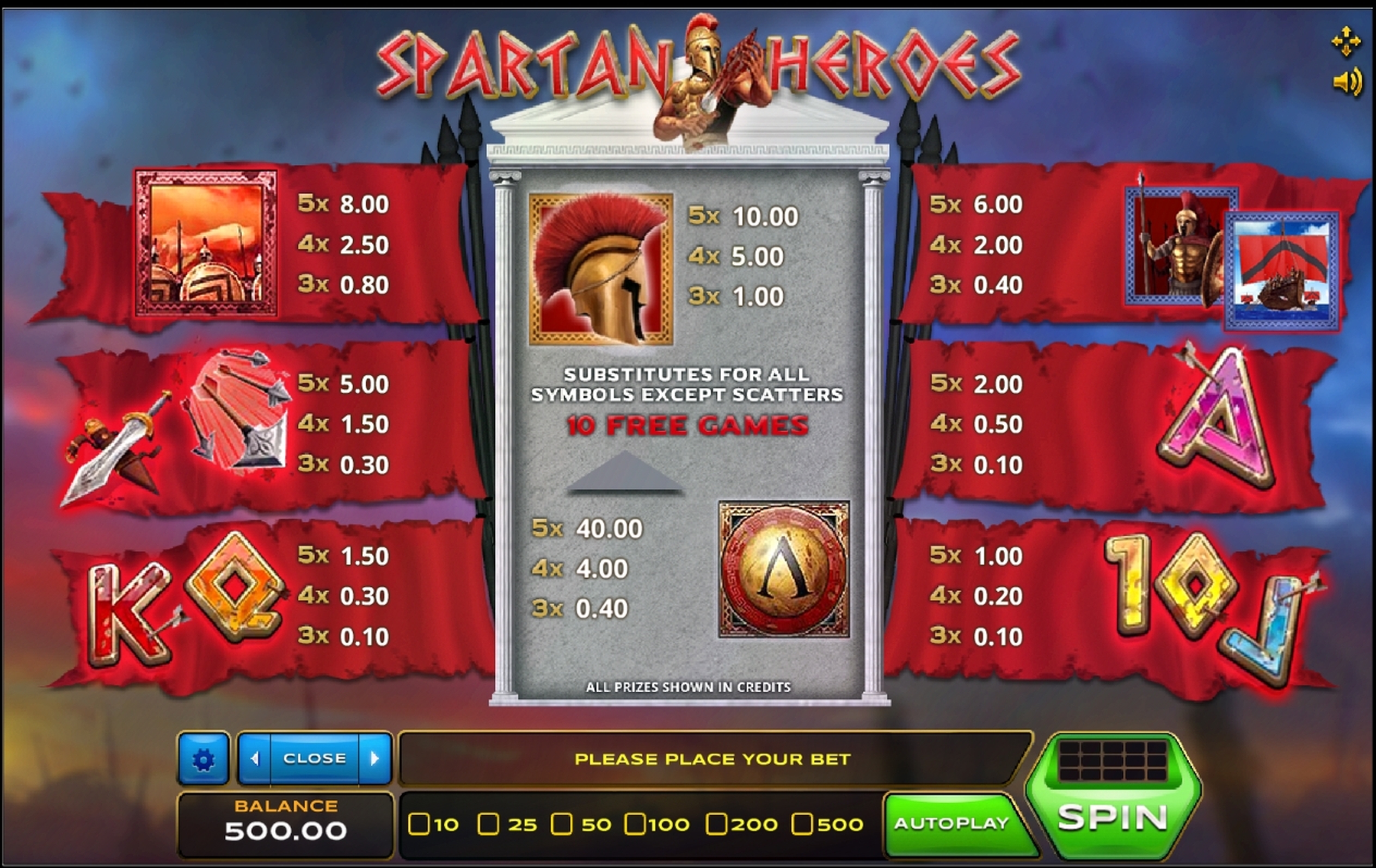 Info of Spartan Heroes Slot Game by Xplosive Slots Group