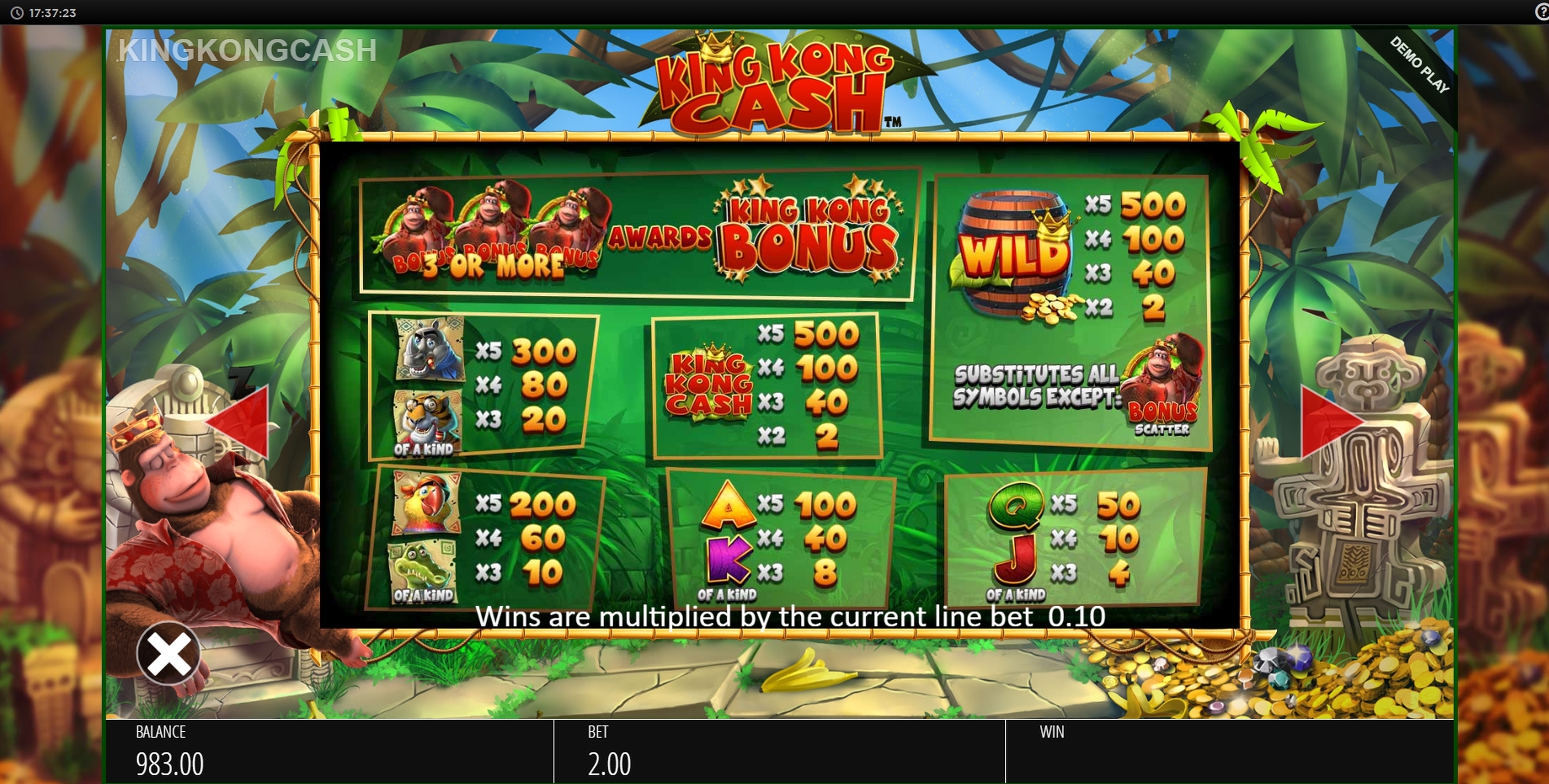 Info of King Kong Cash Slot Game by Blueprint Gaming