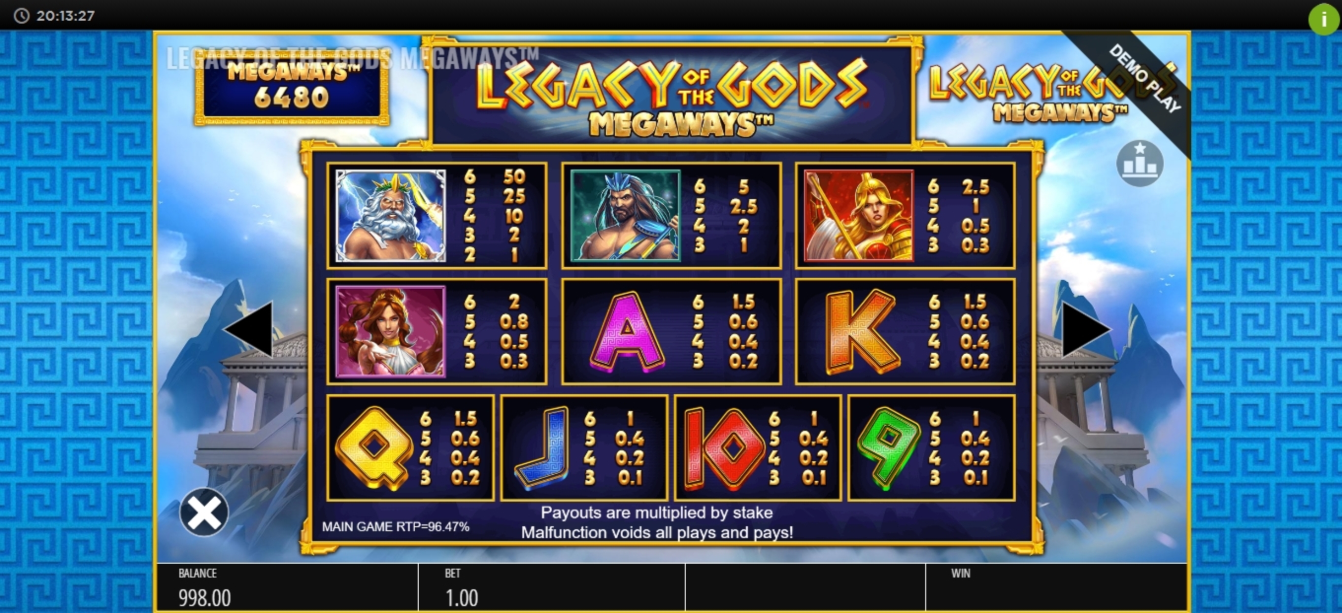 Info of Legacy Of The Gods Megaways Slot Game by Blueprint Gaming