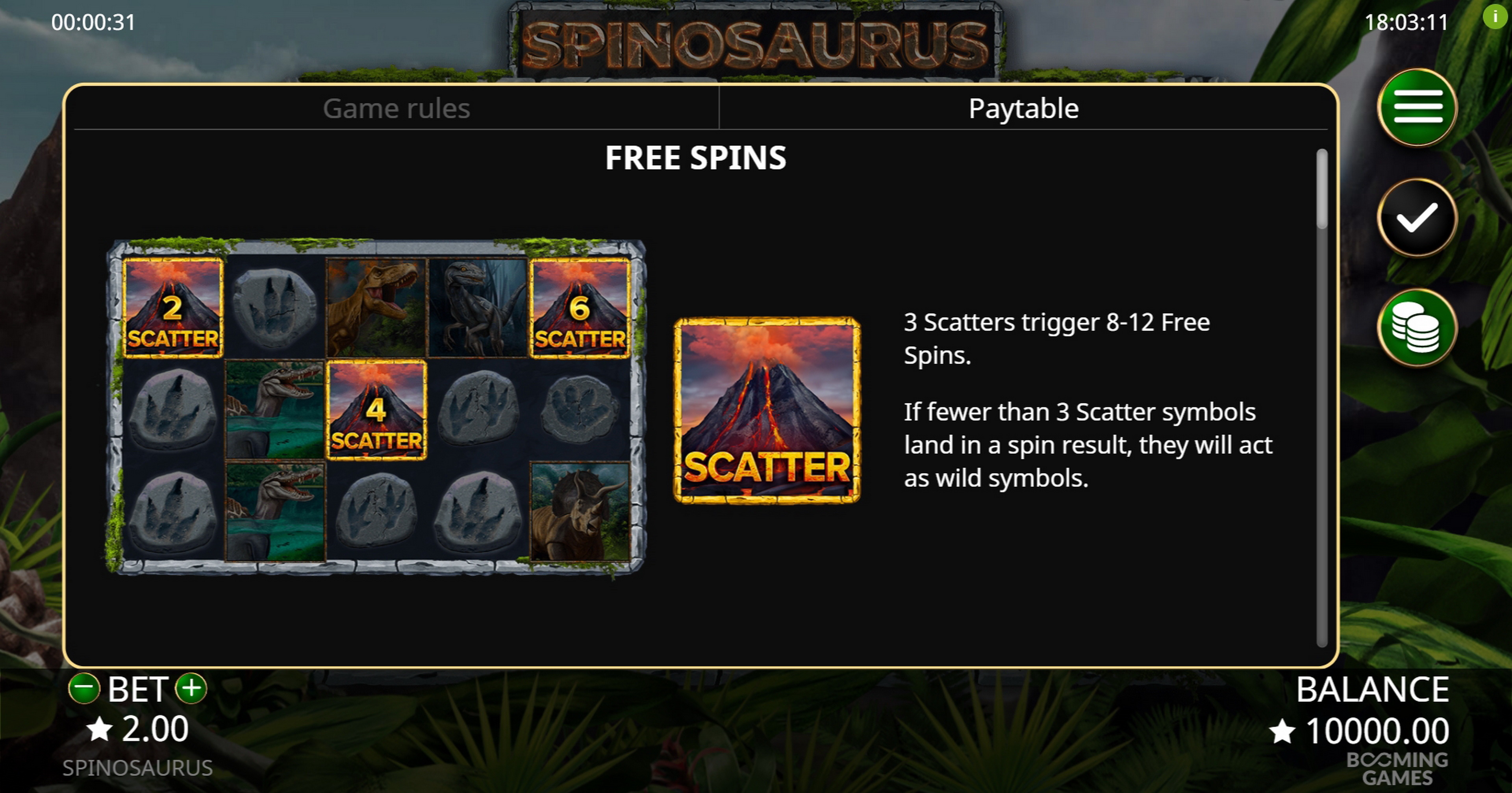 Info of Spinosaurus Slot Game by Booming Games