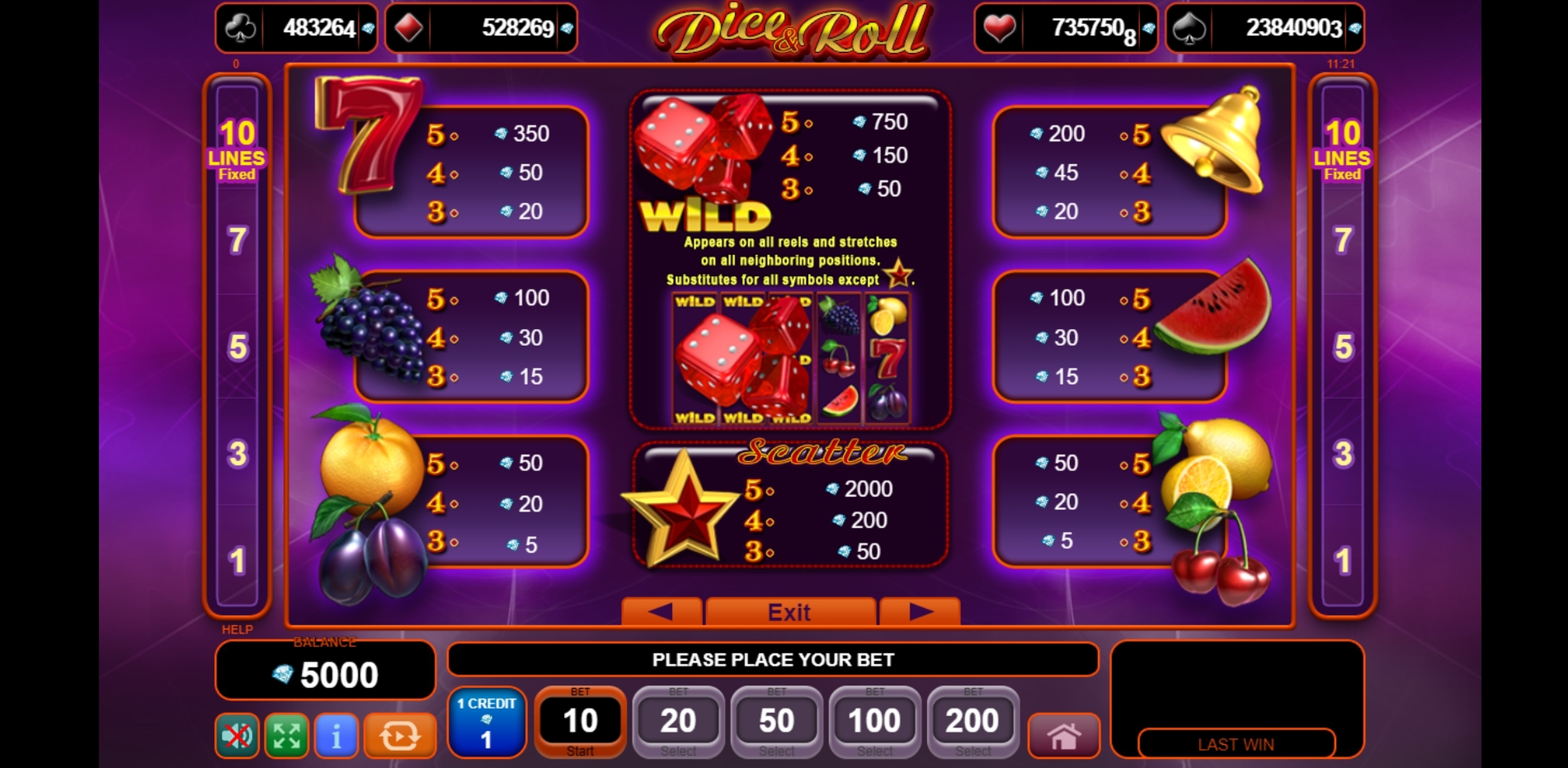 Info of Dice & Roll Slot Game by EGT