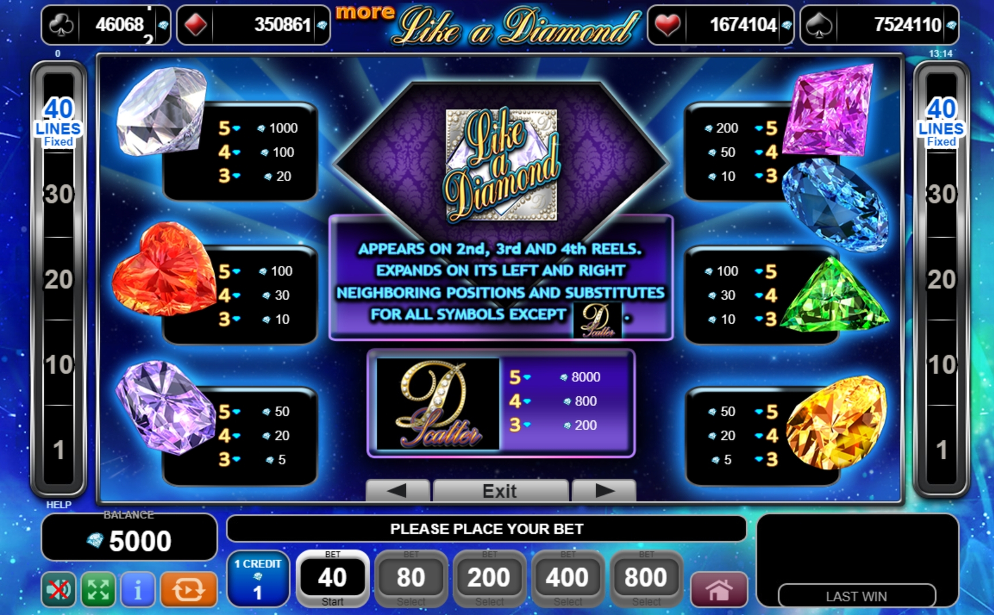 Info of More Like a Diamond Slot Game by EGT