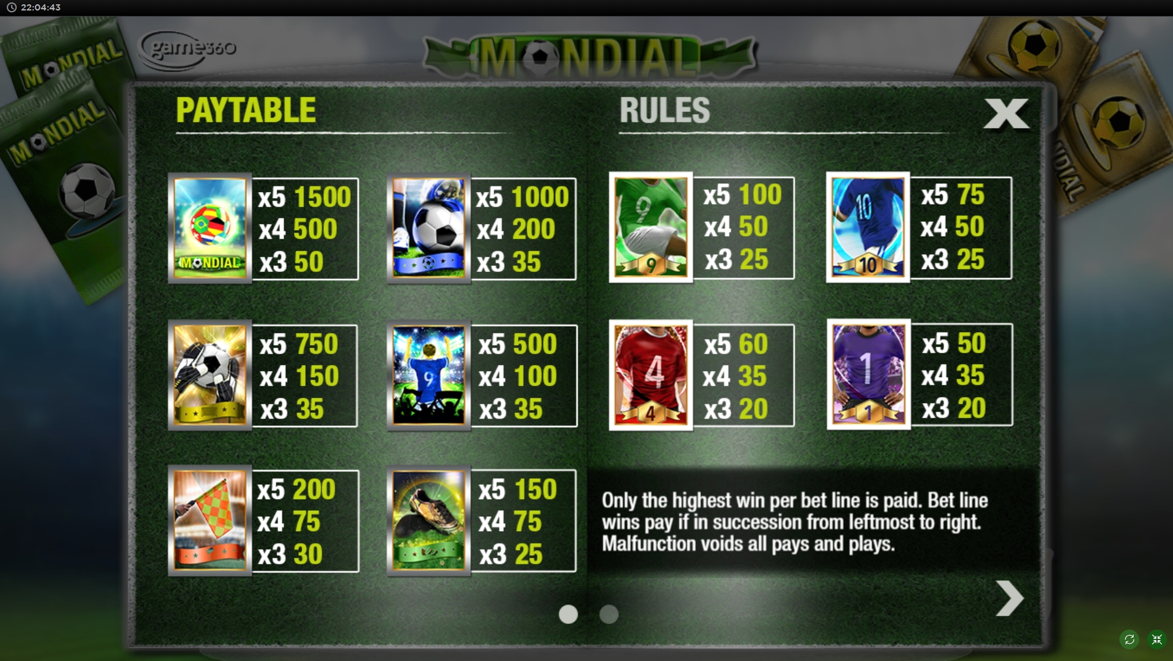 Info of Mondial Slot Game by Game360