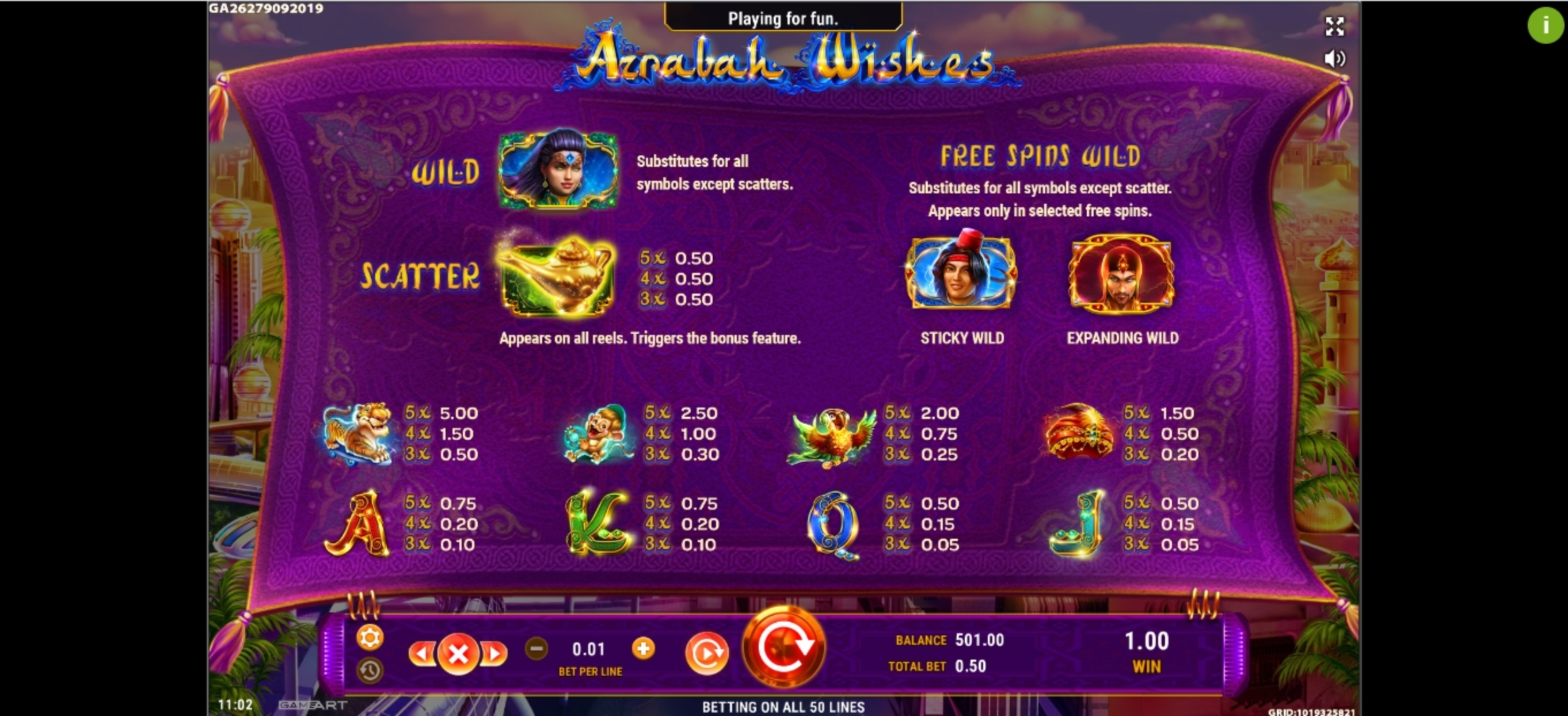 Info of Azrabah Wishes Slot Game by GameArt