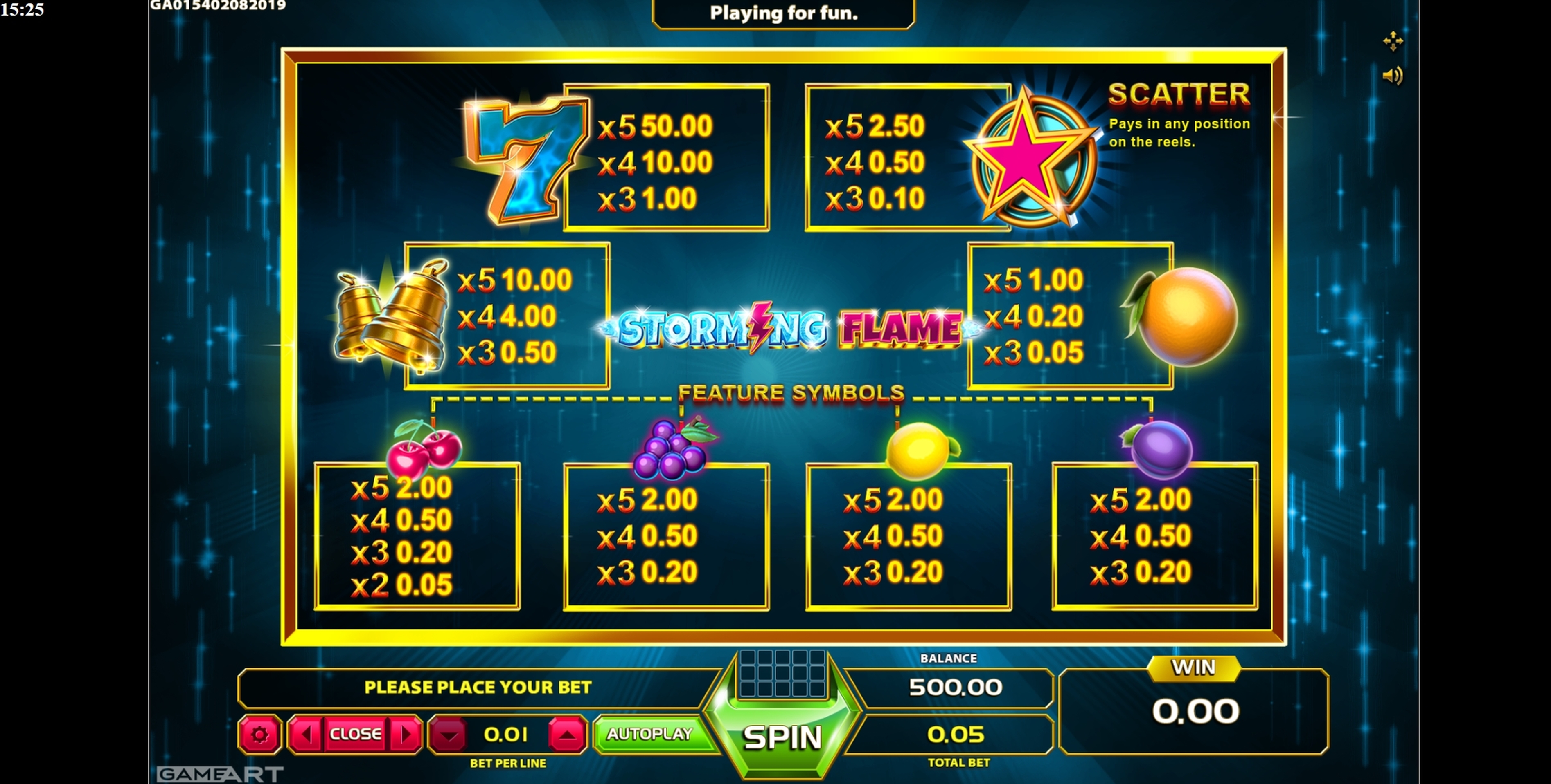 Info of Storming Flame Slot Game by GameArt