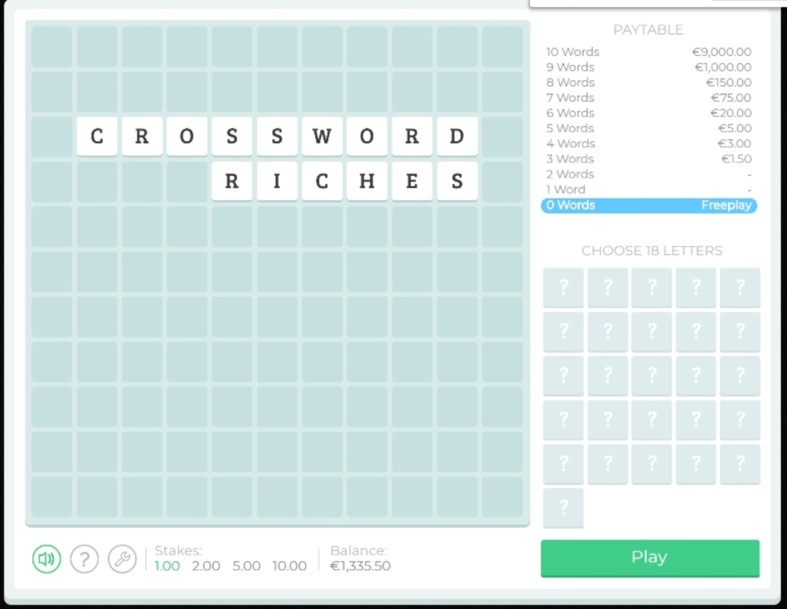 Reels in Crossword Riches Slot Game by Gluck Games