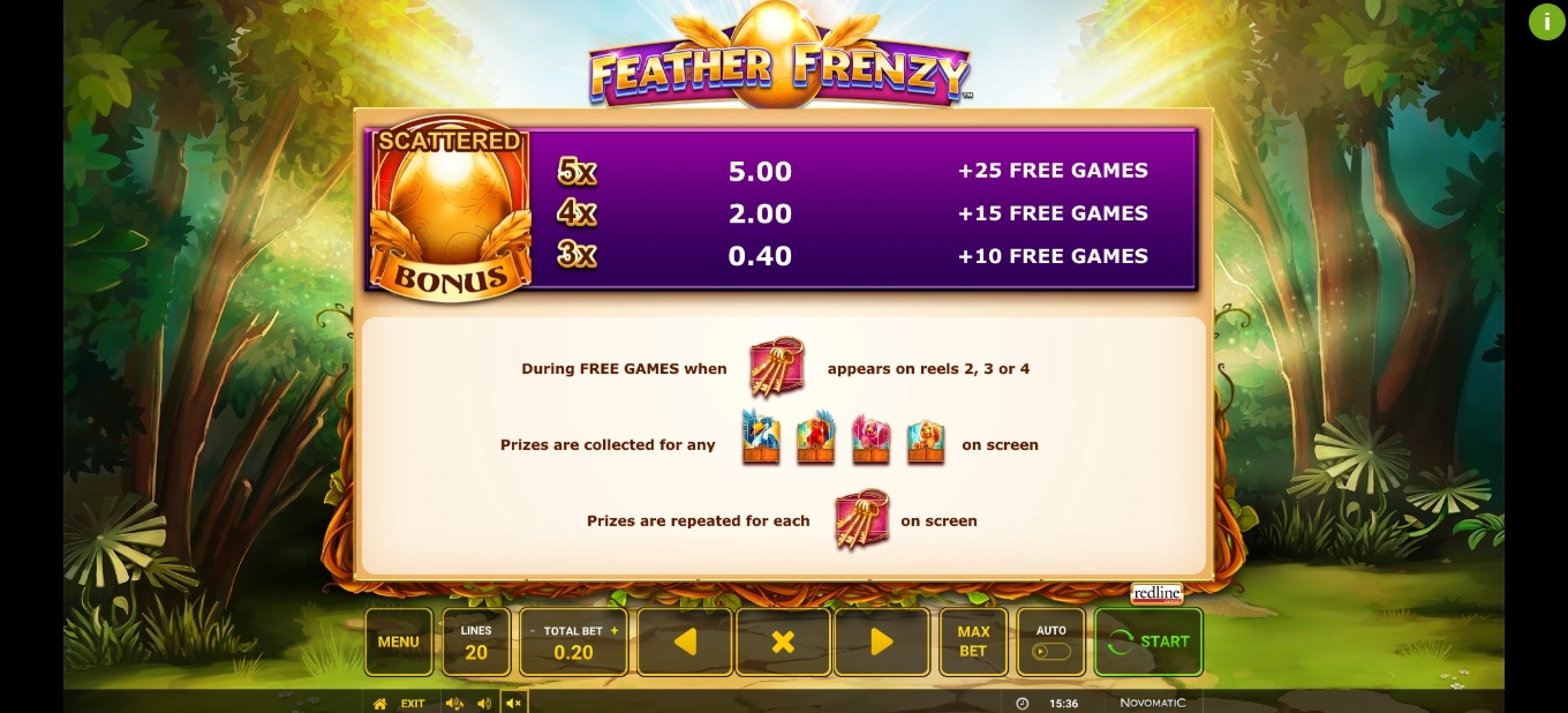 Info of Feather Frenzy Slot Game by Greentube