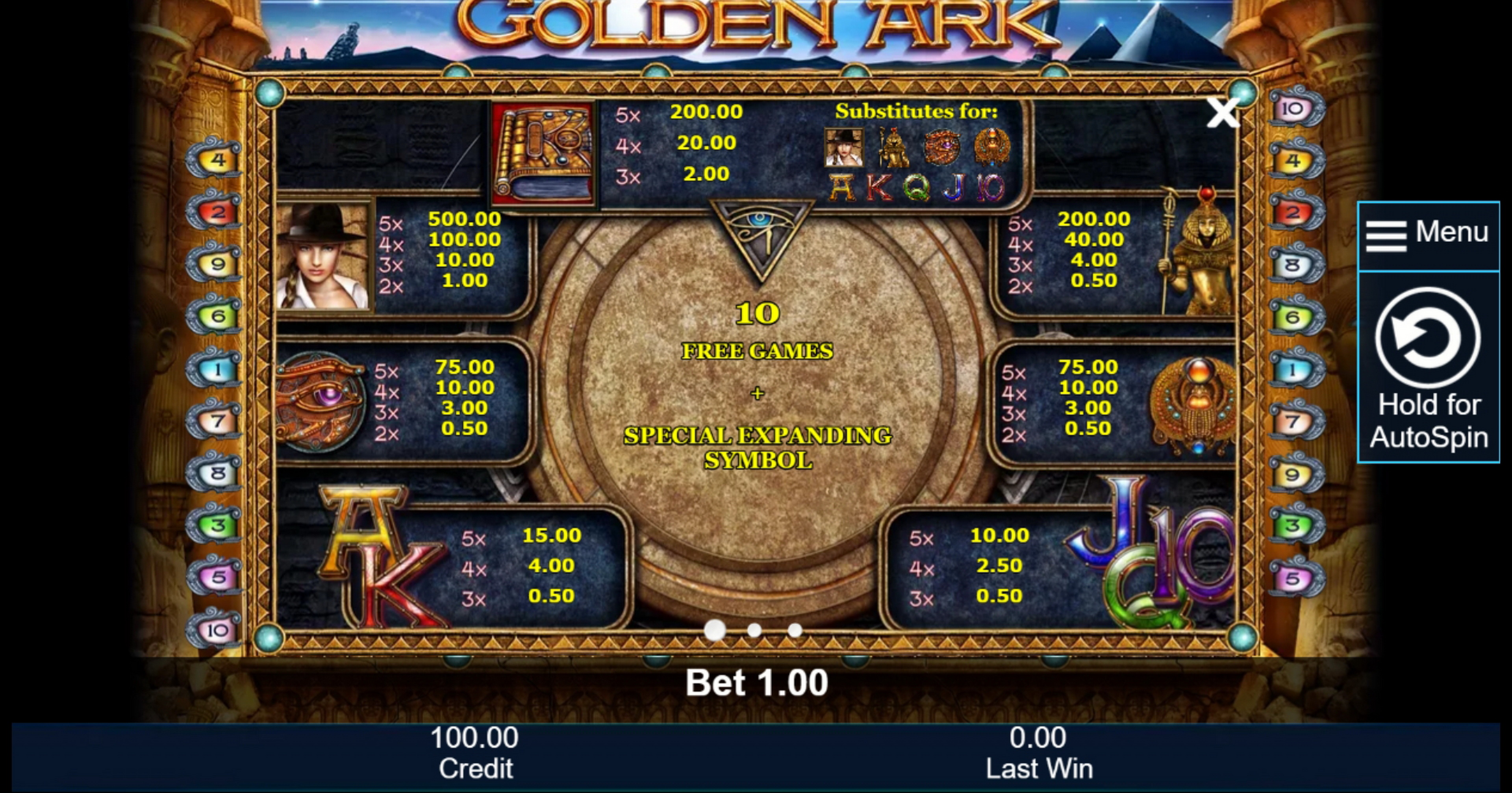 Info of Golden Ark Slot Game by Greentube